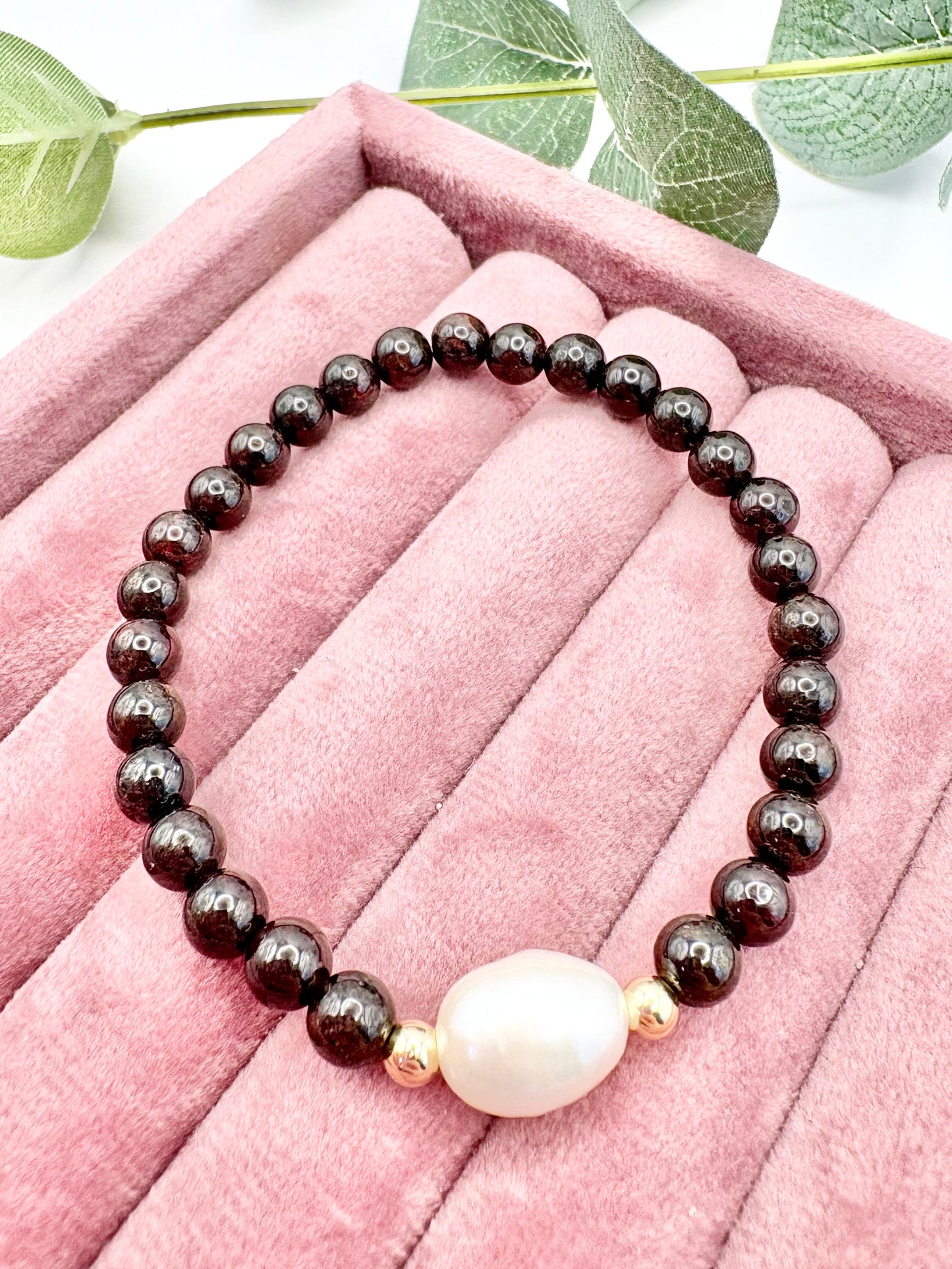 Handmade Garnet and Pearl Bracelet – Gold-Filled