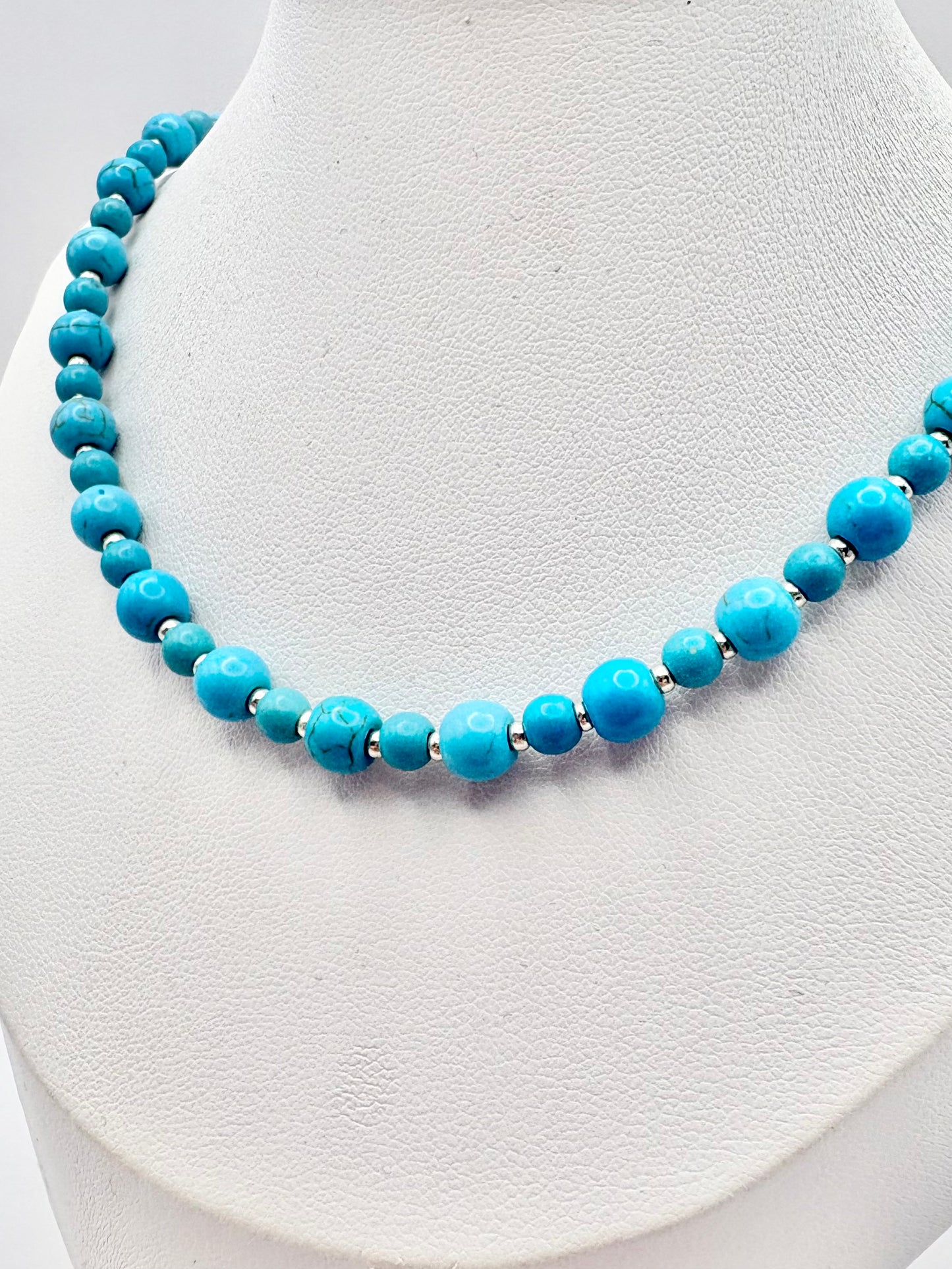 Turquoise Howlite and Sterling Silver Beaded Necklace