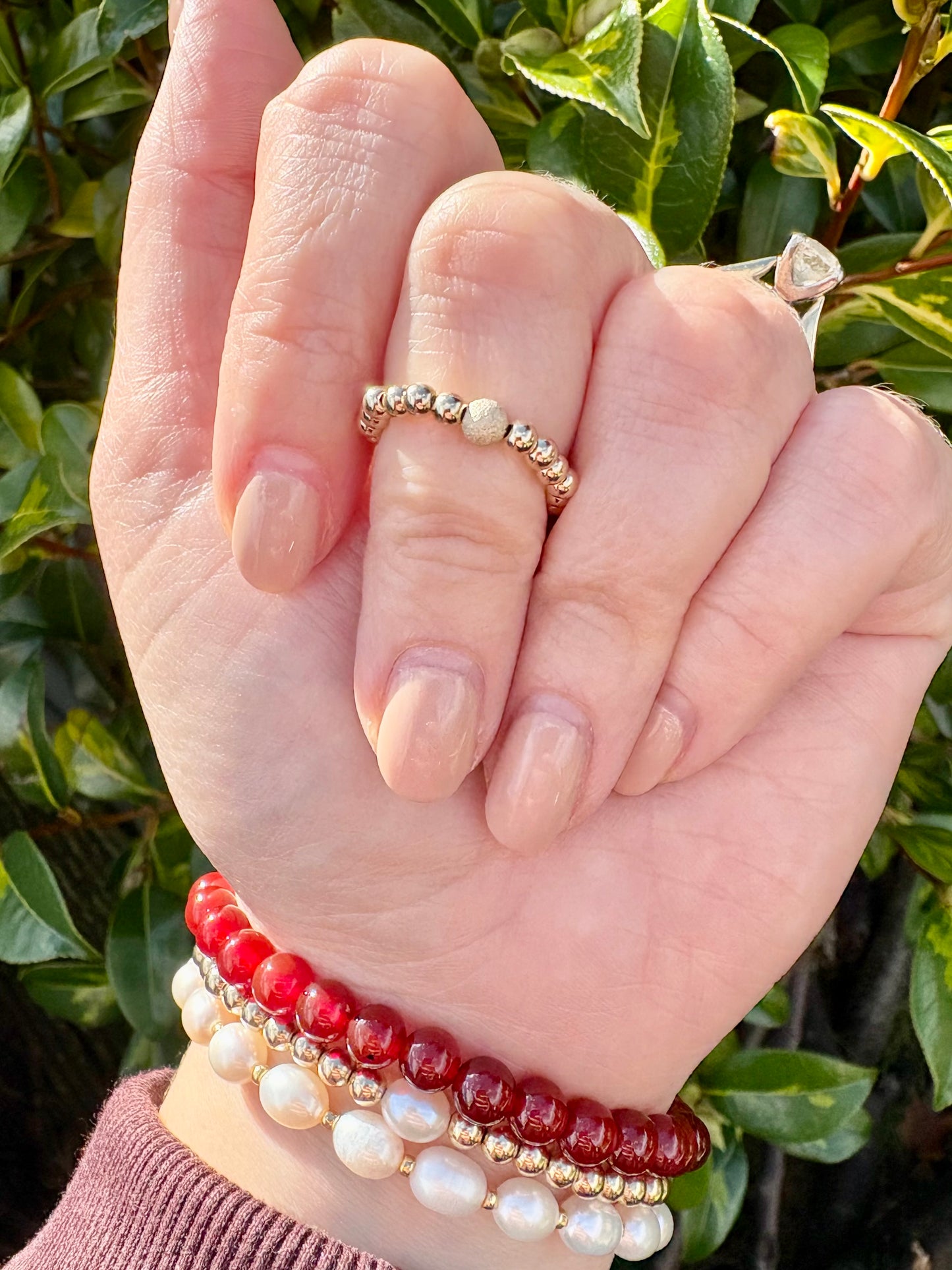 Luxe 925 Sterling Silver or Gold-Filled Sparkle Beaded Stretch Ring - Perfect For Stacking