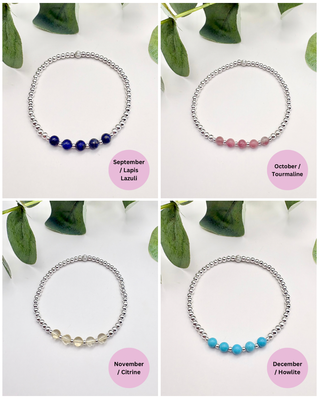 Birthstone Beaded Bracelet - Sterling Silver or Gold-Filled