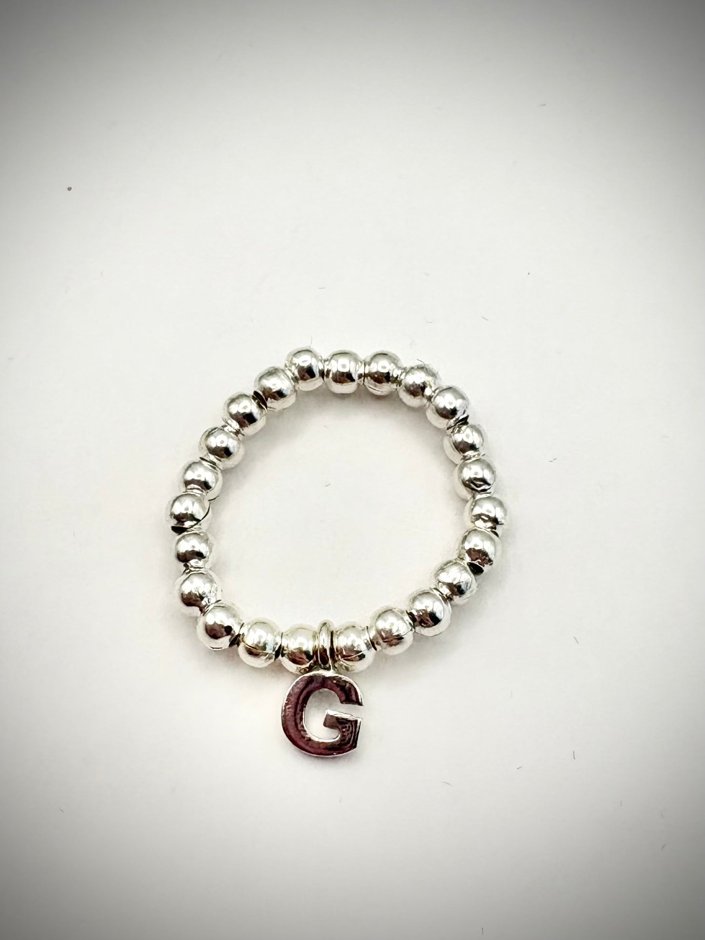 Beaded Stretch Ring with Initial - Gold or Silver-Plated