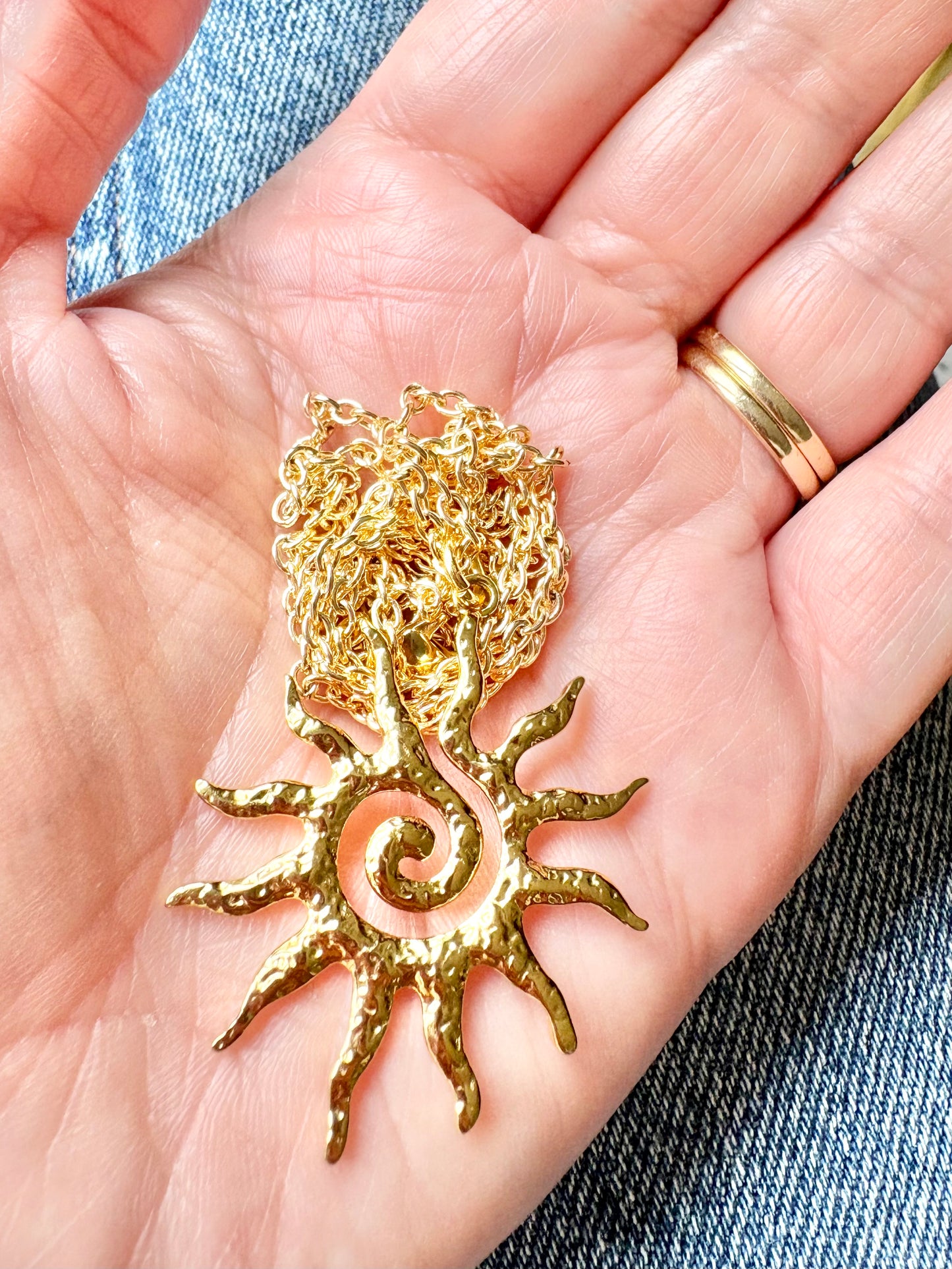 Sunburst Long Necklace - Gold or Silver