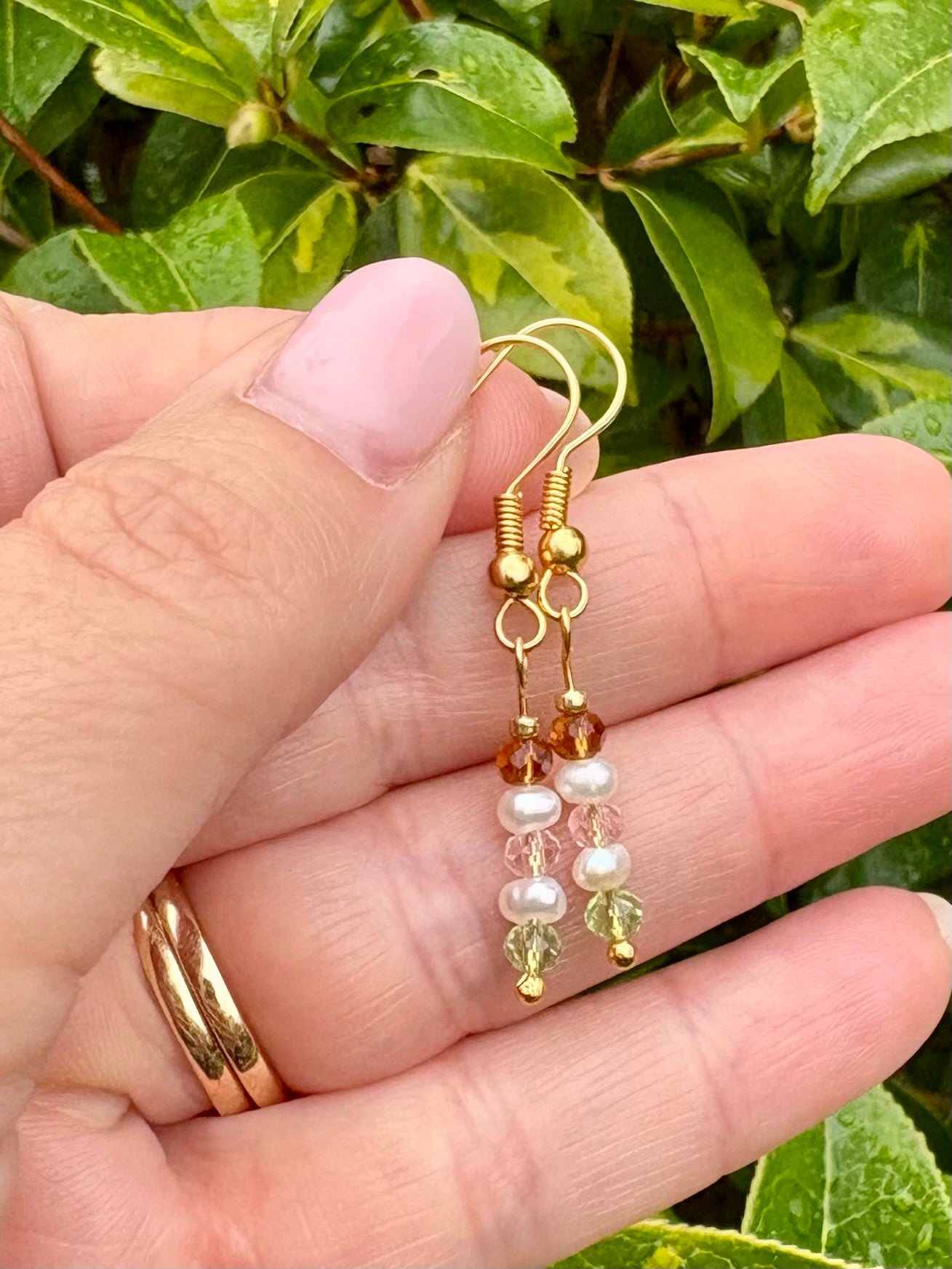 Freshwater Pearl and Crystal Wire Earrings - Gold-plated or Gold-filled