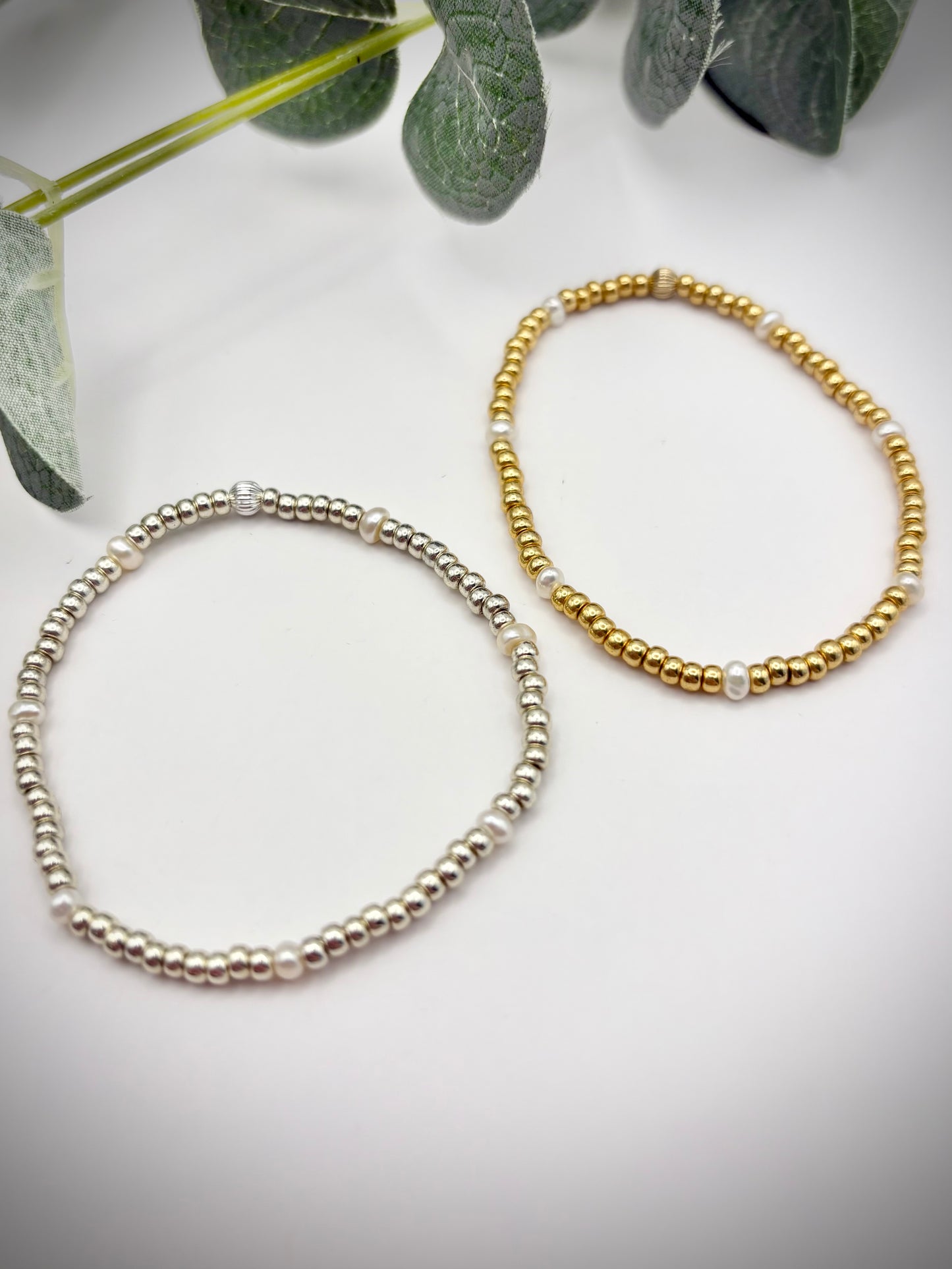 Seed Bead and Freshwater Pearl Bracelet - Gold or Silver