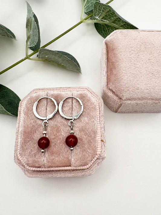Carnelian Huggie Hoop Earrings - Silver-plated