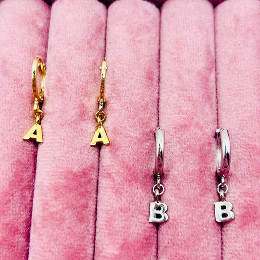 Dainty Initial Huggie Hoop Earrings - Gold or Silver