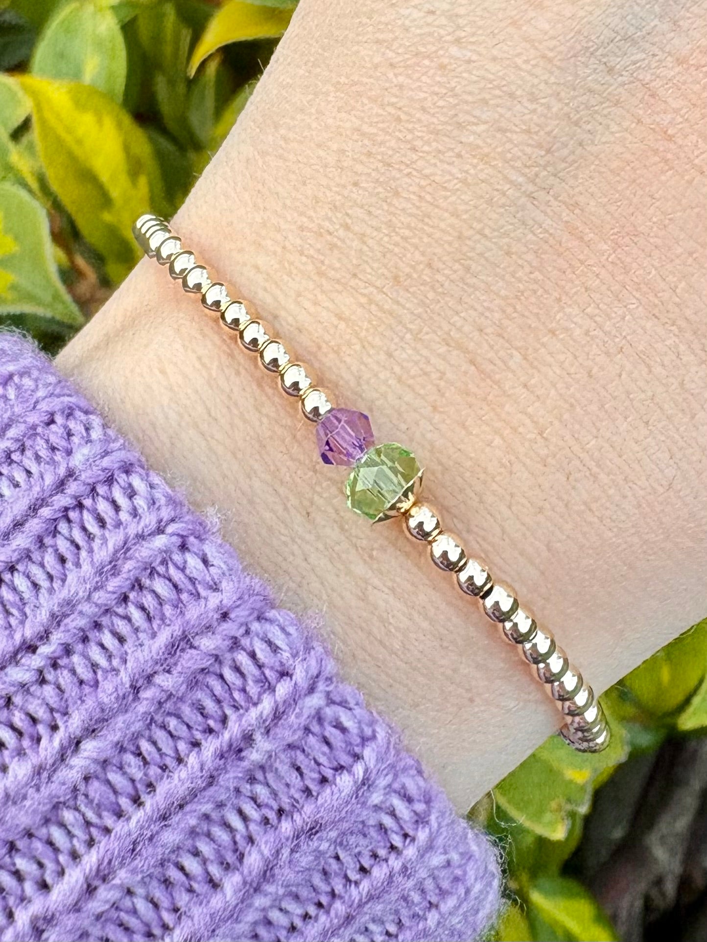 Thistle Dainty Beaded Stretch Bracelet - Sterling Silver or Gold-Filled