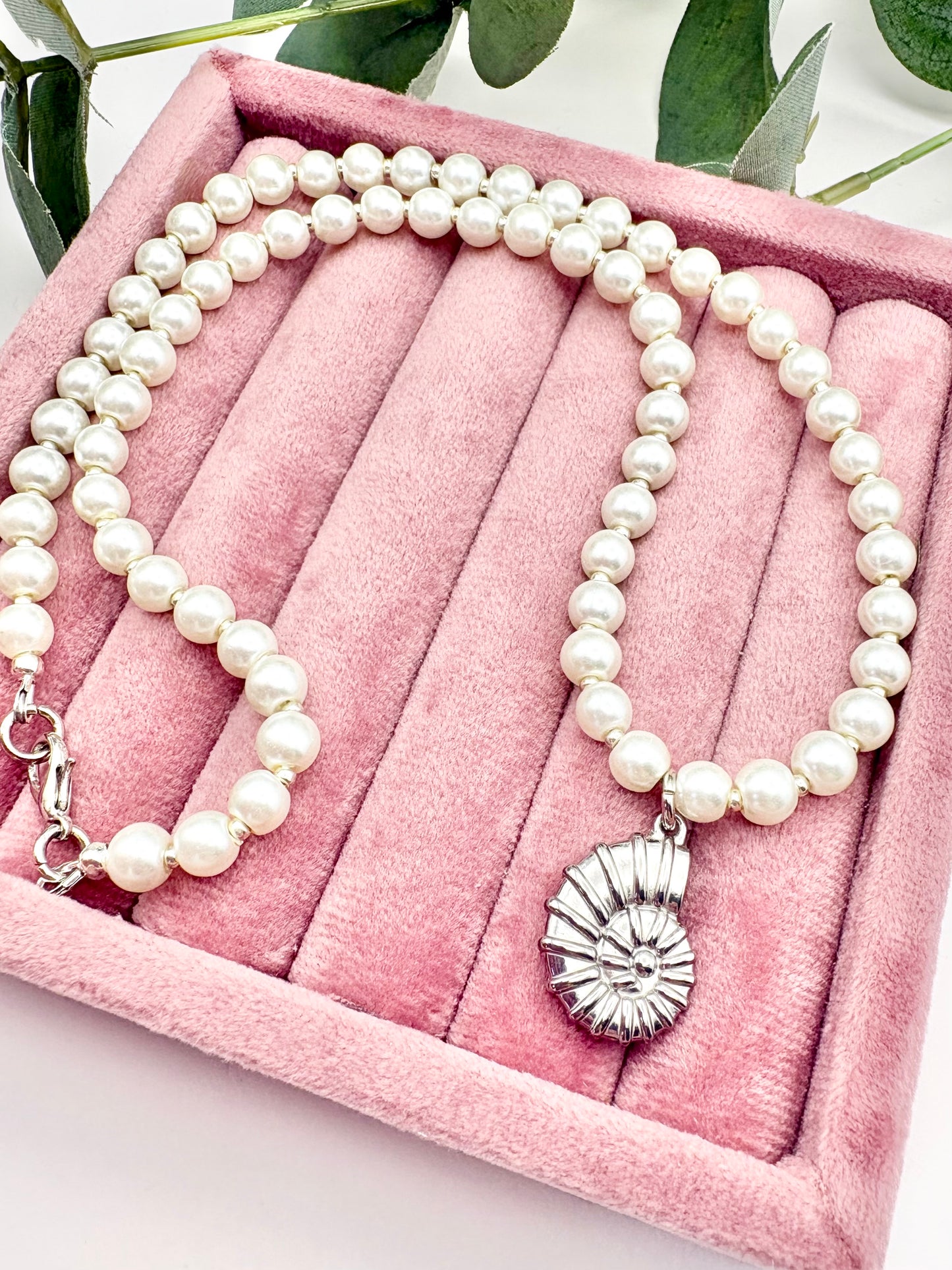 Seashell Charm & Glass Pearl Necklace