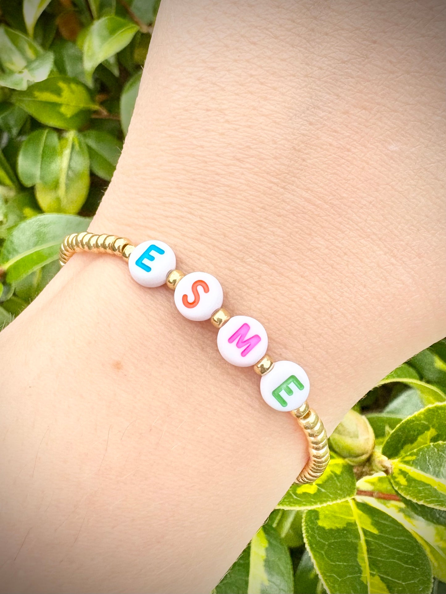 Seed Bead Colourful Name Bracelet - Gold or Silver