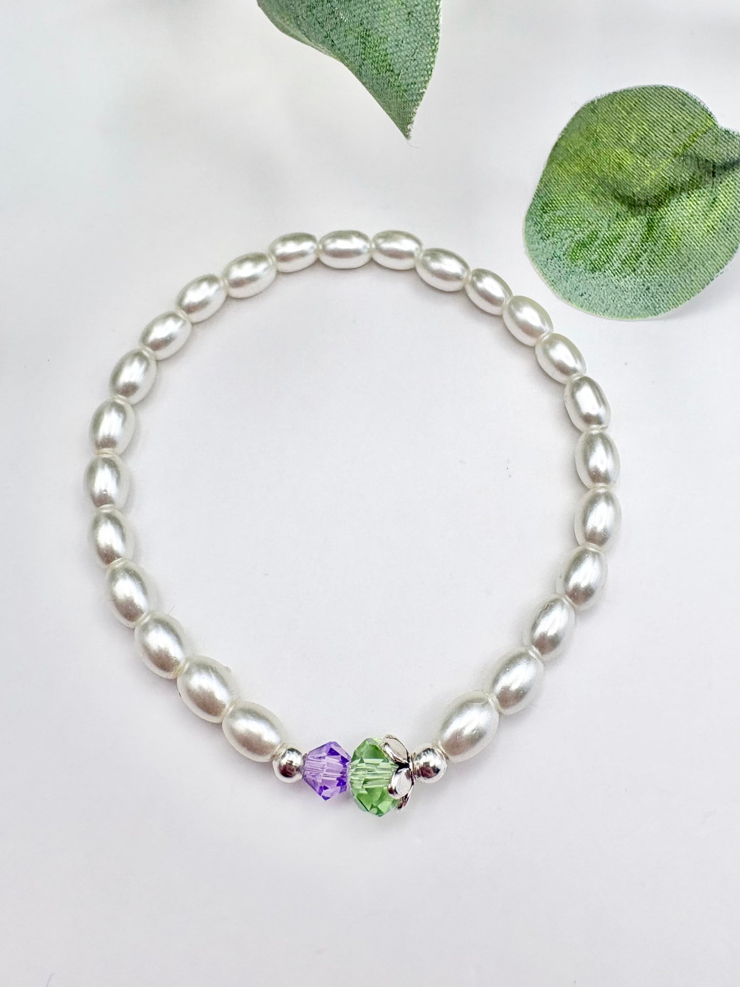 Thistle Glass Oval Pearl Bracelet – Silver-Plated