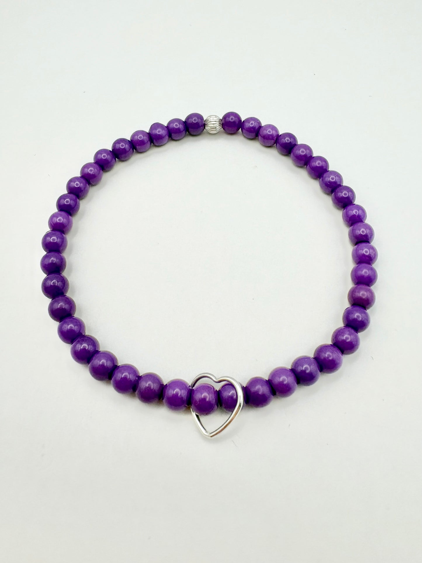 Purple Phosphosiderite and Sterling Silver Heart Charm Bracelet - One of a Kind