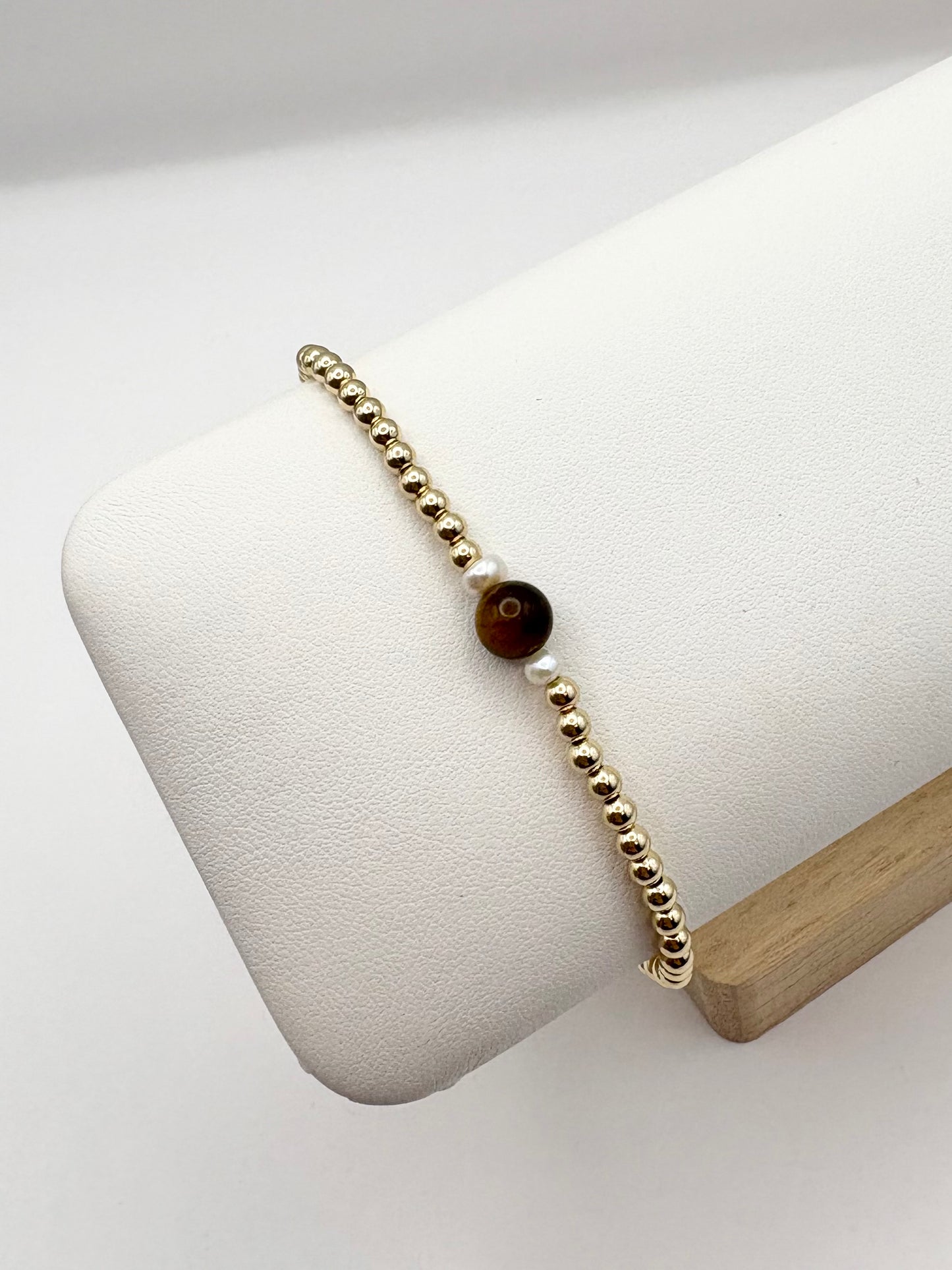 Tiger's Eye & Freshwater Pearl Bracelet - Gold-filled or Gold-plated