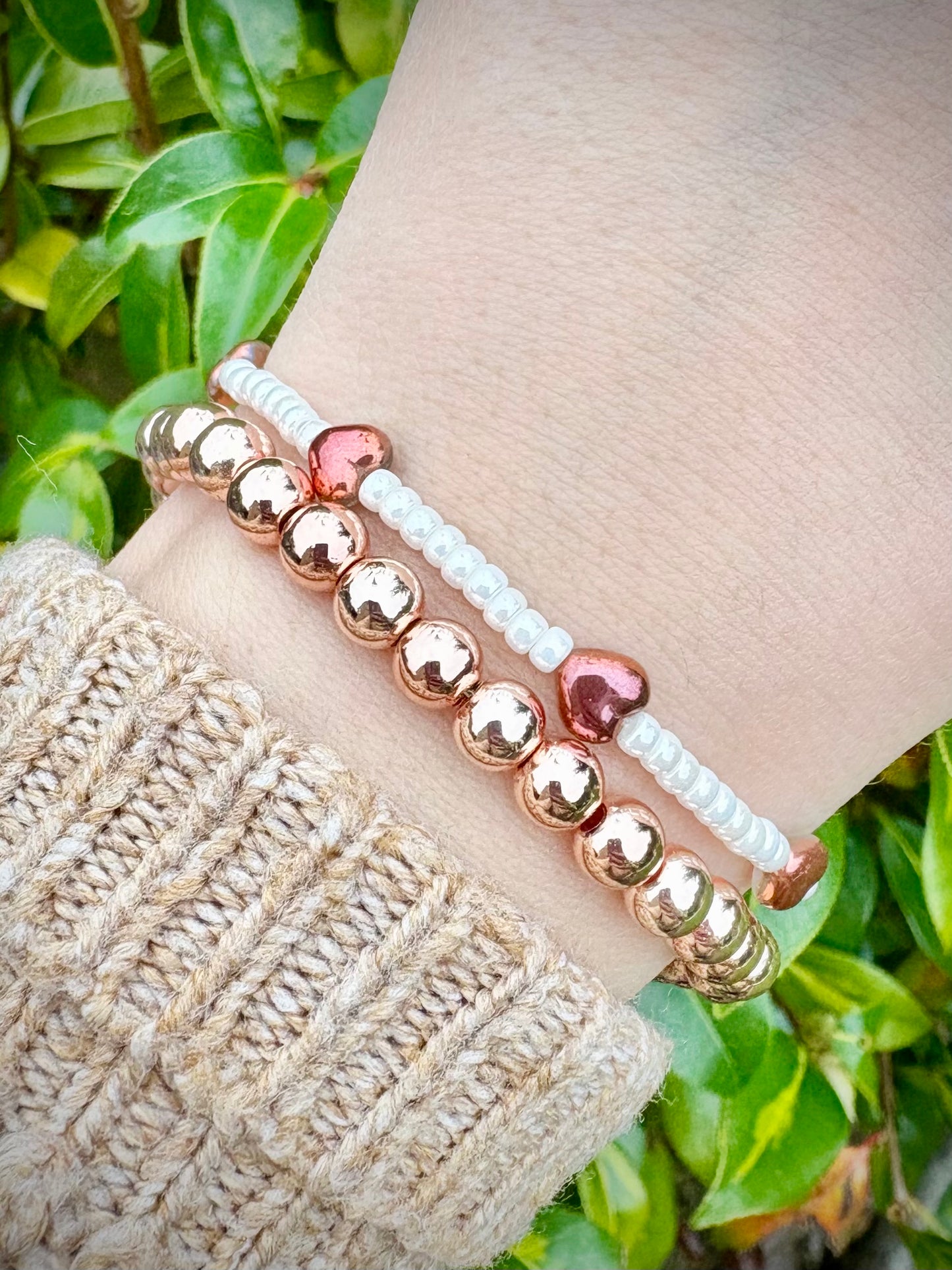 Hematite Beaded Stretch Bracelet - Gold, Silver or Rose Gold