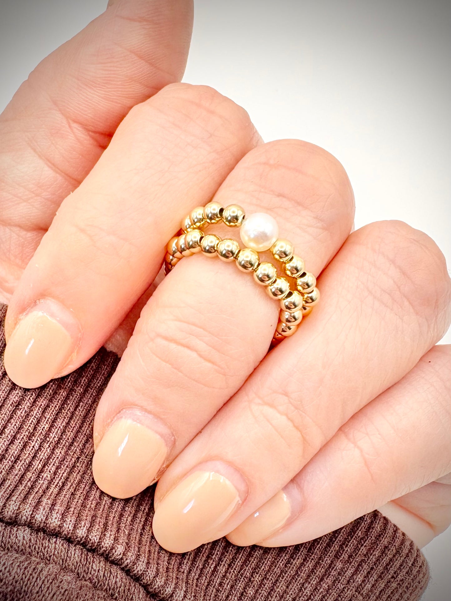 Luxe 925 Sterling Silver or Gold-Filled Freshwater Pearl Beaded Stretch Ring - Perfect For Stacking