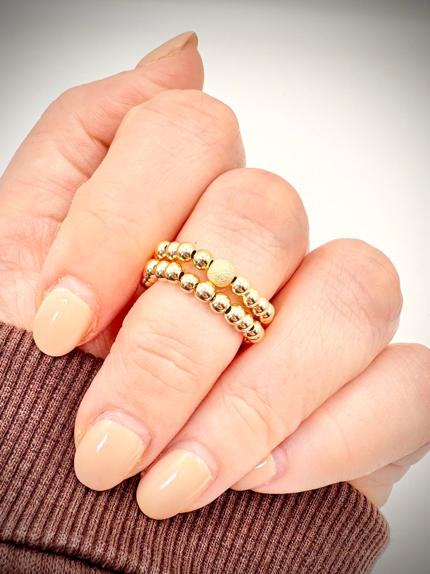 Luxe 925 Sterling Silver or Gold-Filled Sparkle Beaded Stretch Ring - Perfect For Stacking