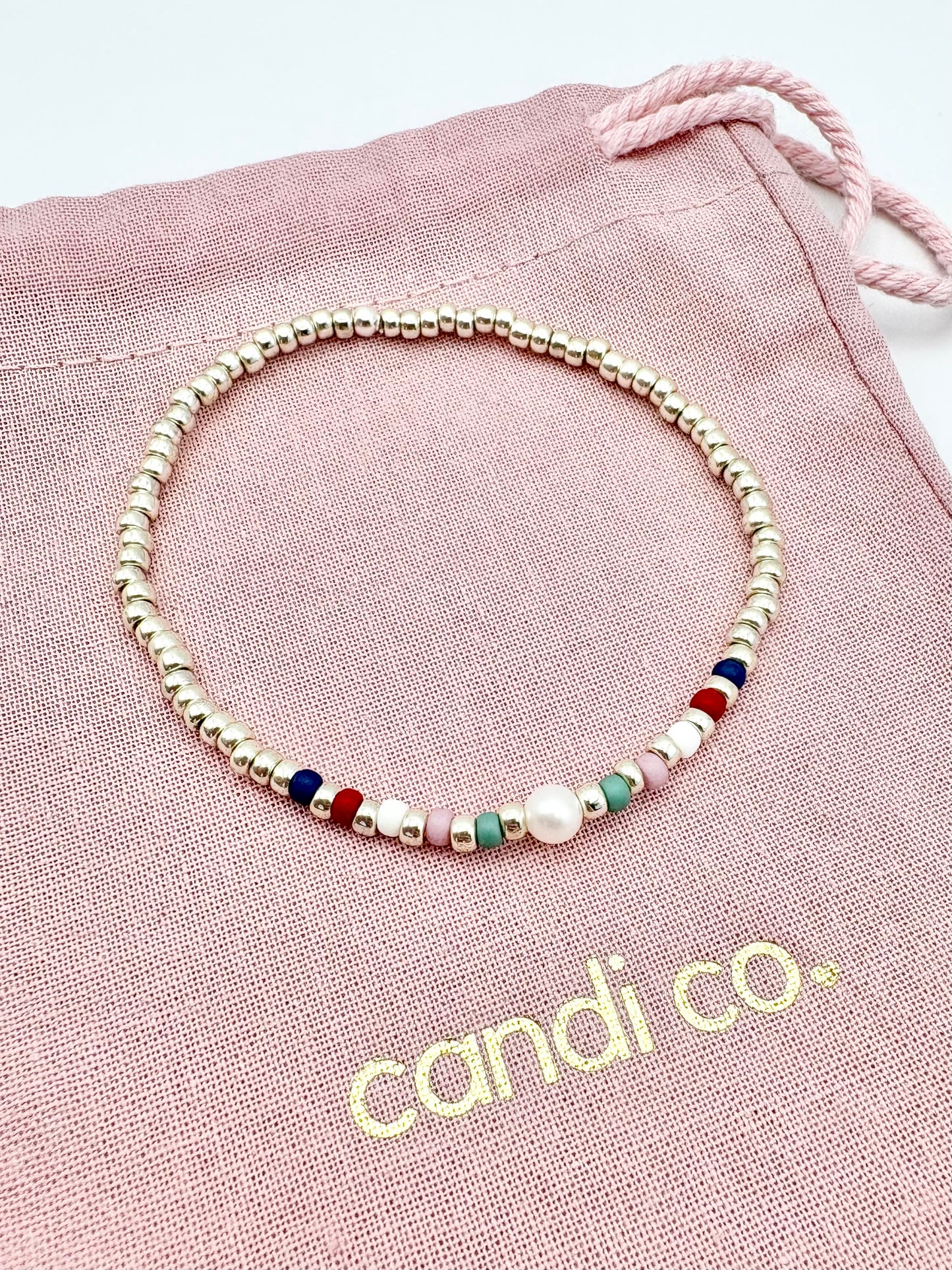 Colourful Seed Bead & Freshwater Pearl Bracelet - Silver