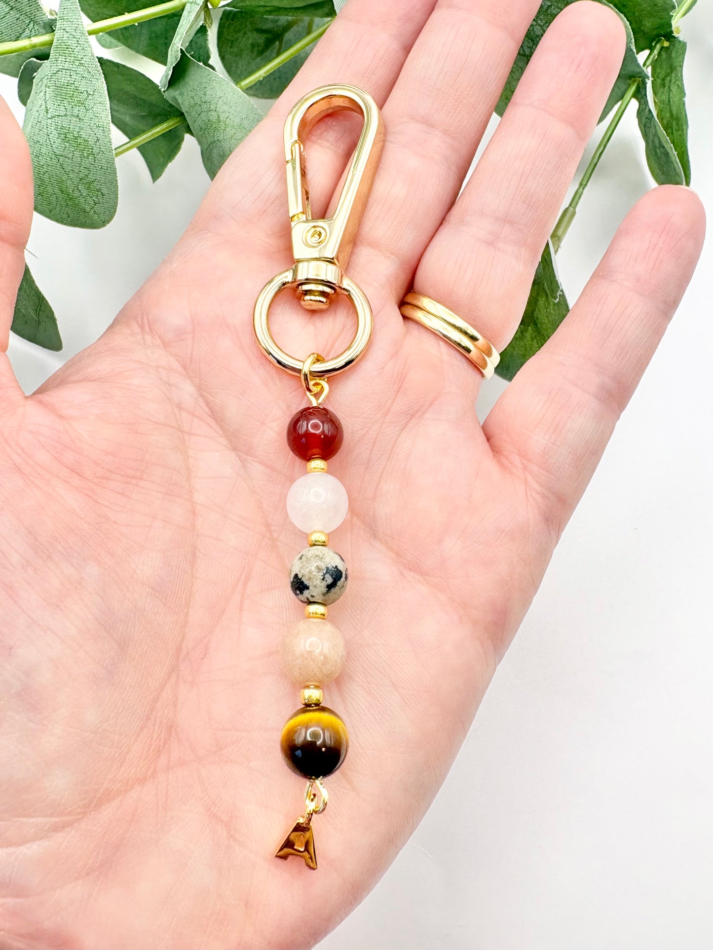 Personalised Gemstone Bag Charm With Initial