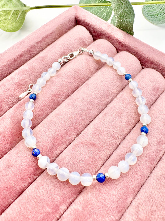 Handmade Opalite and Lapis Lazuli Bracelet - Sterling Silver