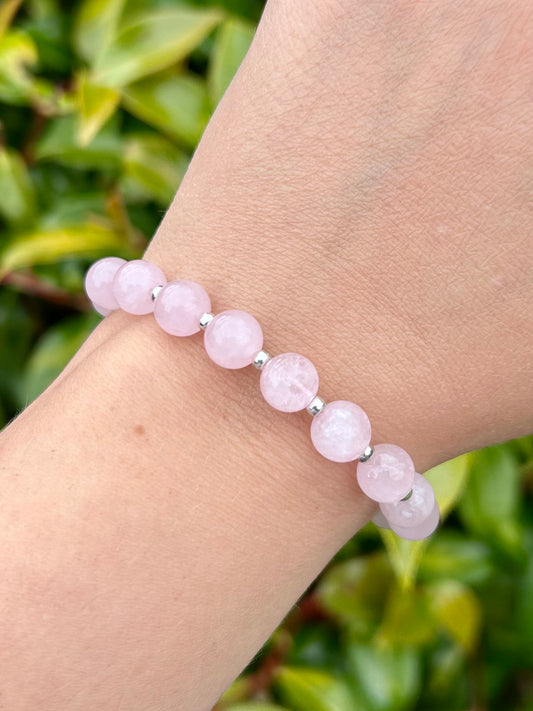 Rose Quartz & Silver Gemstone Bracelet