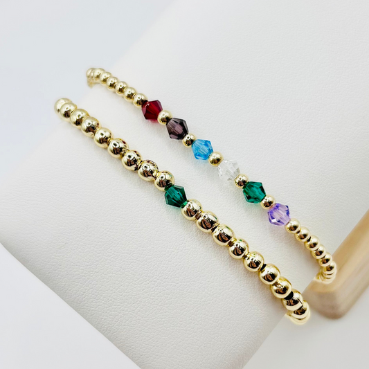 Personalised Birthstone Beaded Bracelet - Gold or Silver