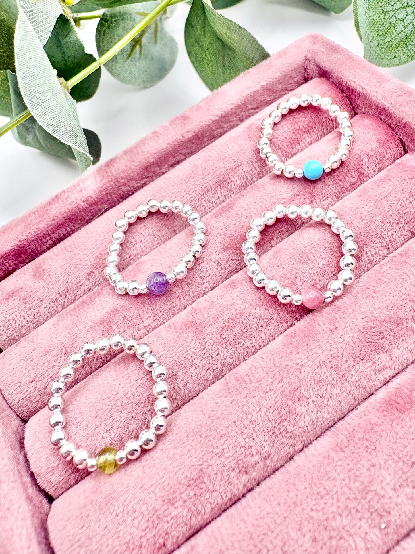 Birthstone Beaded Ring - Sterling Silver or Gold-Filled