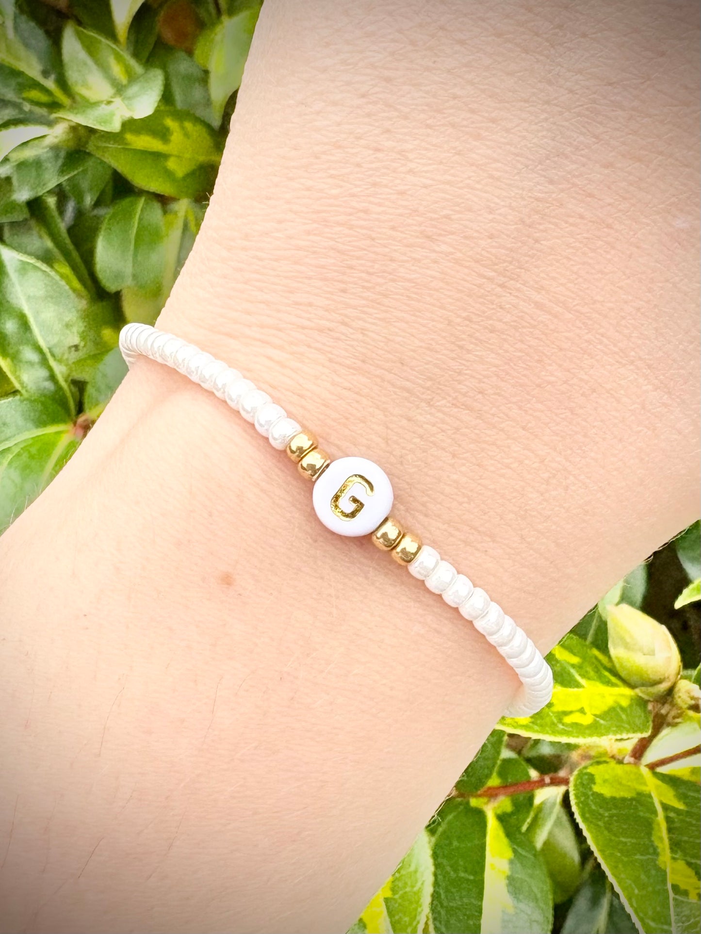 Pearl Seed Bead Initial Bracelet - Gold or Silver