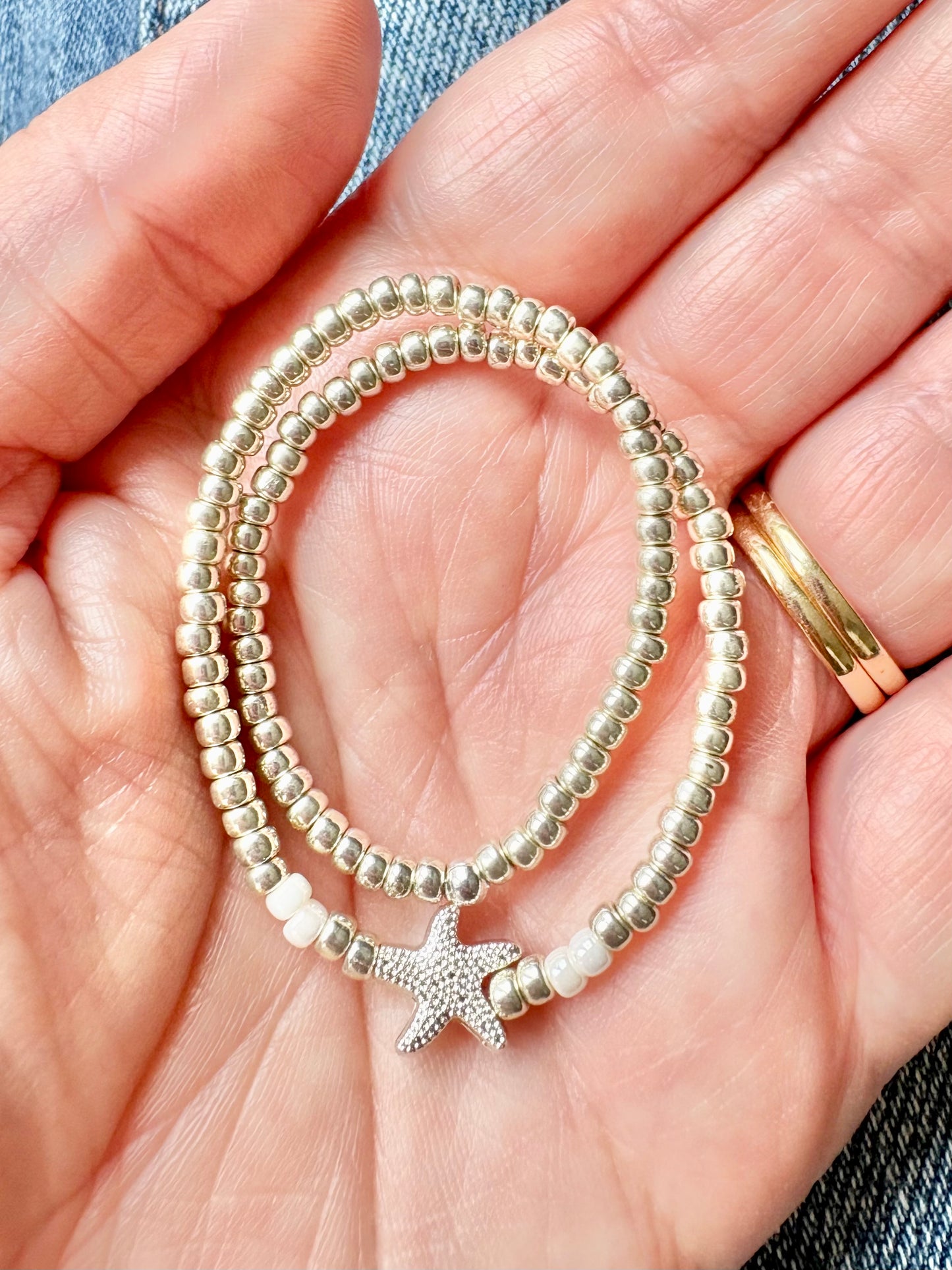 Beachy Starfish Seed Bead Anklet - Gold or Silver