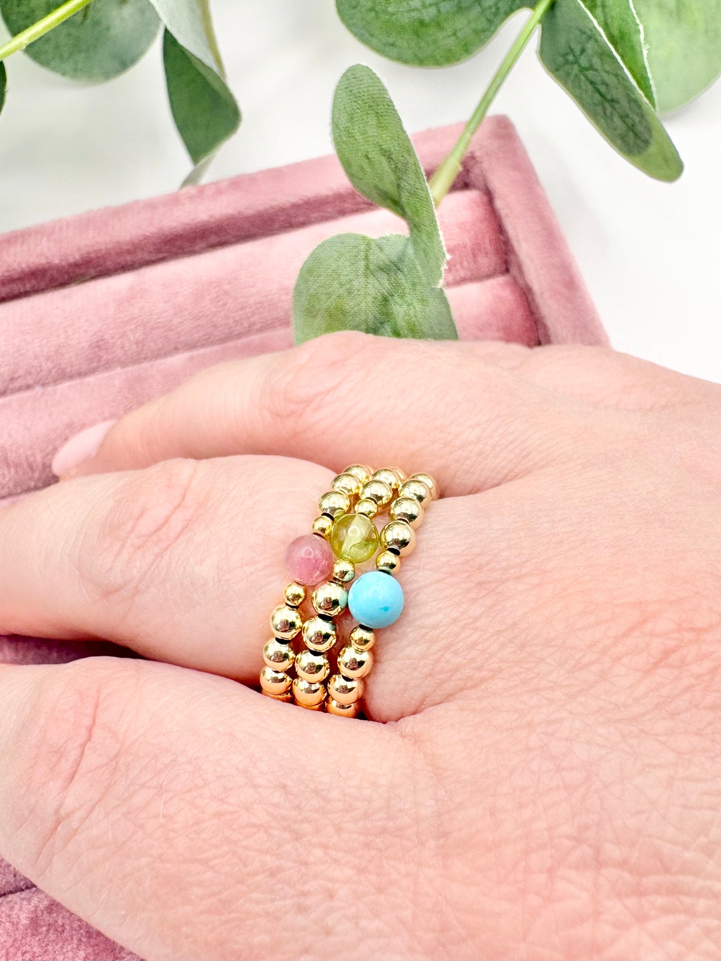 Birthstone Beaded Ring - Sterling Silver or Gold-Filled