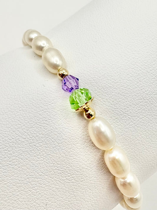 Thistle Freshwater Pearl Stretch Bracelet - Sterling Silver or Gold-Filled