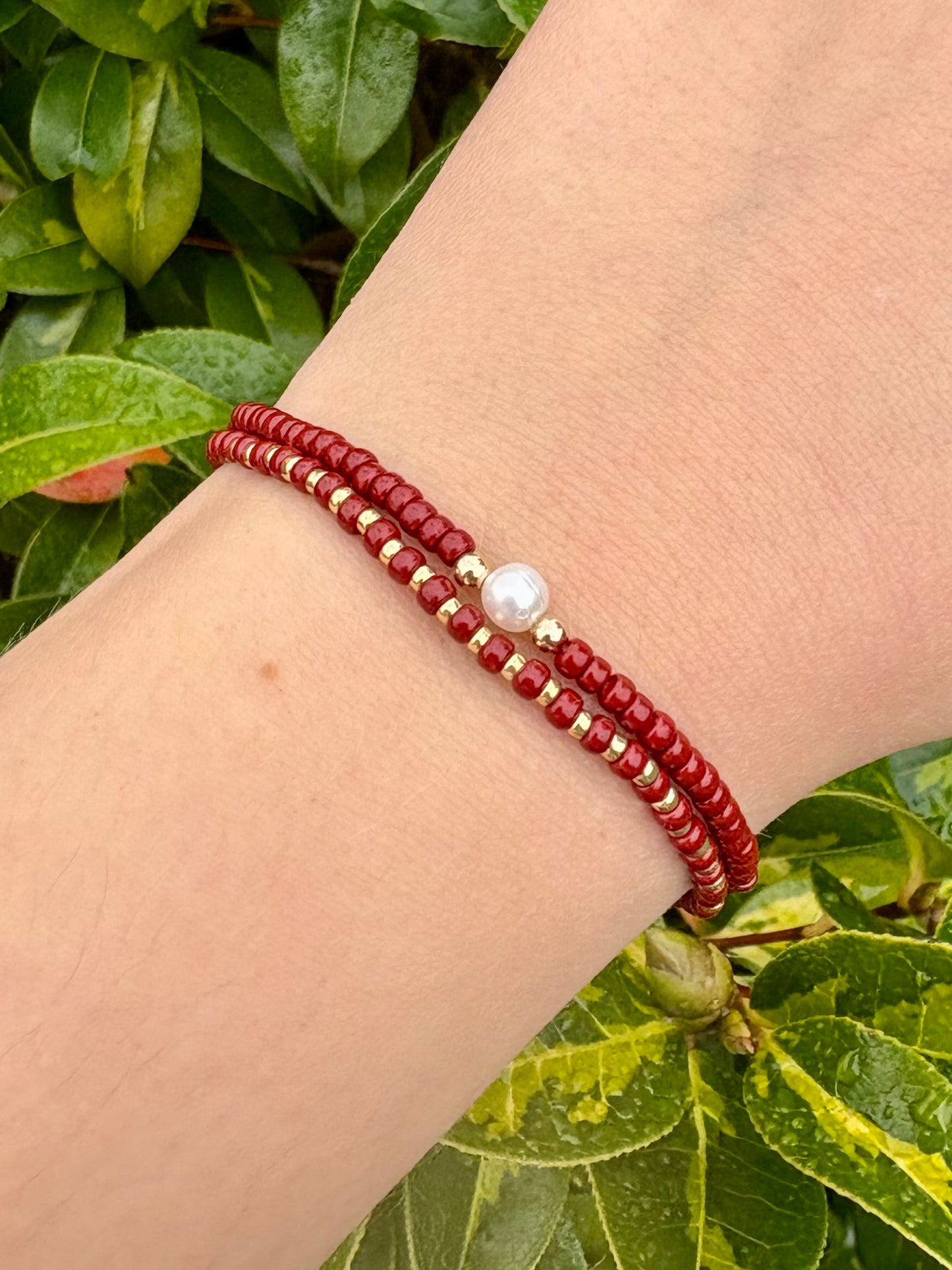 Seed Bead Freshwater Pearl Bracelet Stack - Autumnal Colours