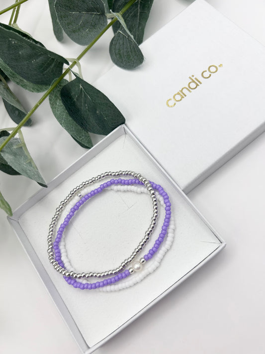 Stacking Vibrant Seed Bead Freshwater Pearl Bracelet Trio - Various Colours