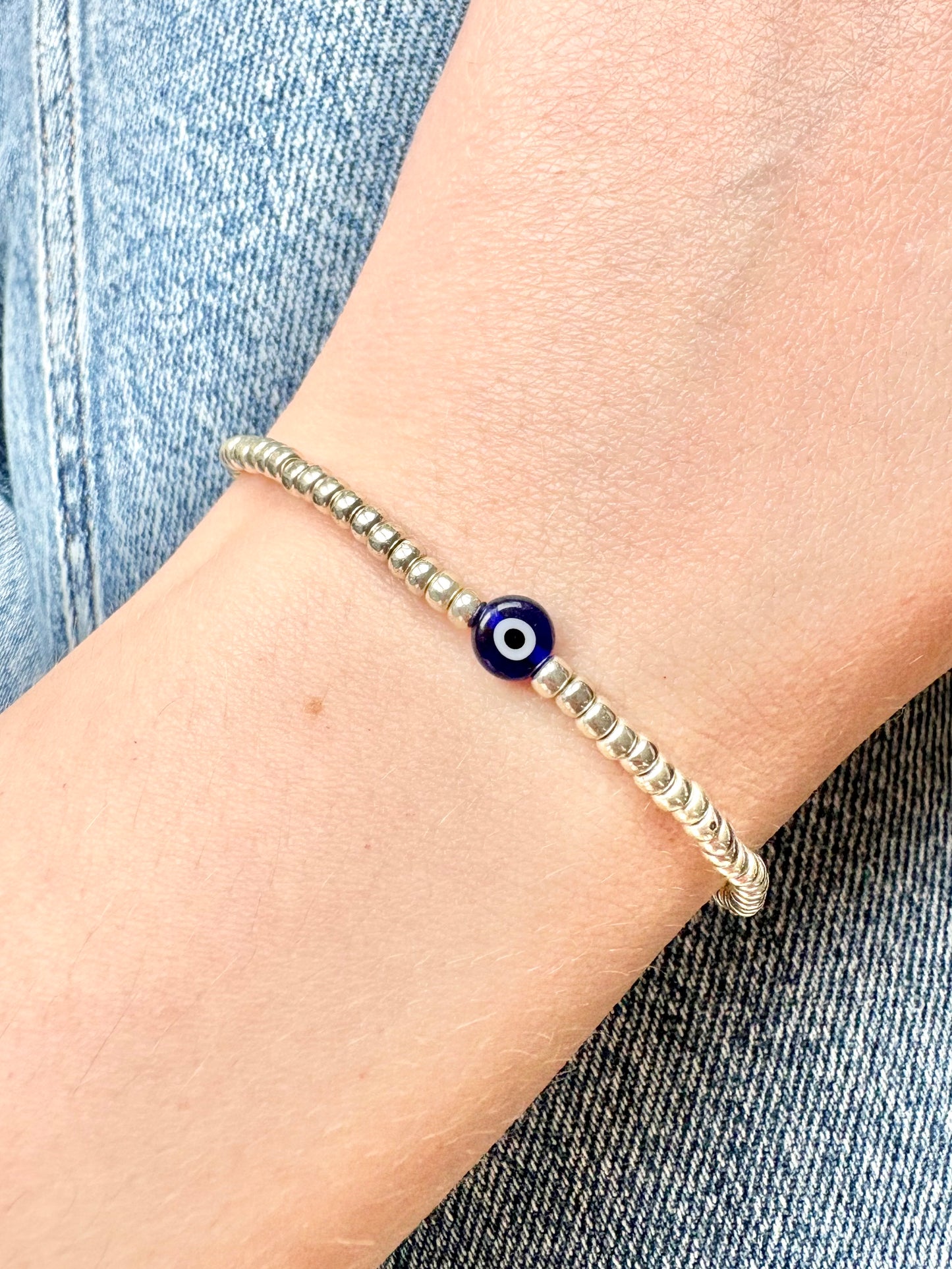 Evil Eye Seed Bead Bracelet - Gold or Silver