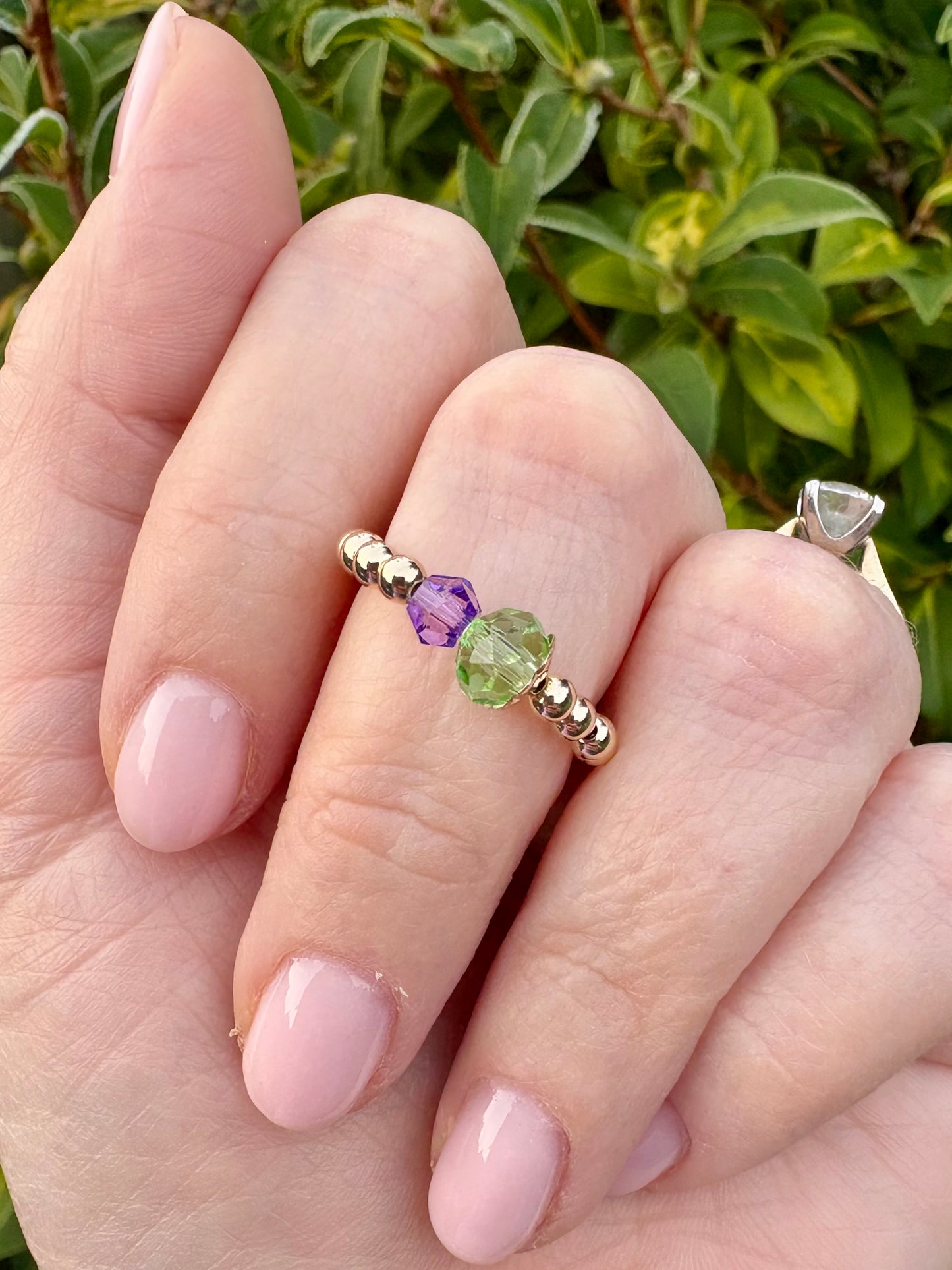 Thistle Beaded Stretch Ring - Sterling Silver or Gold-Filled