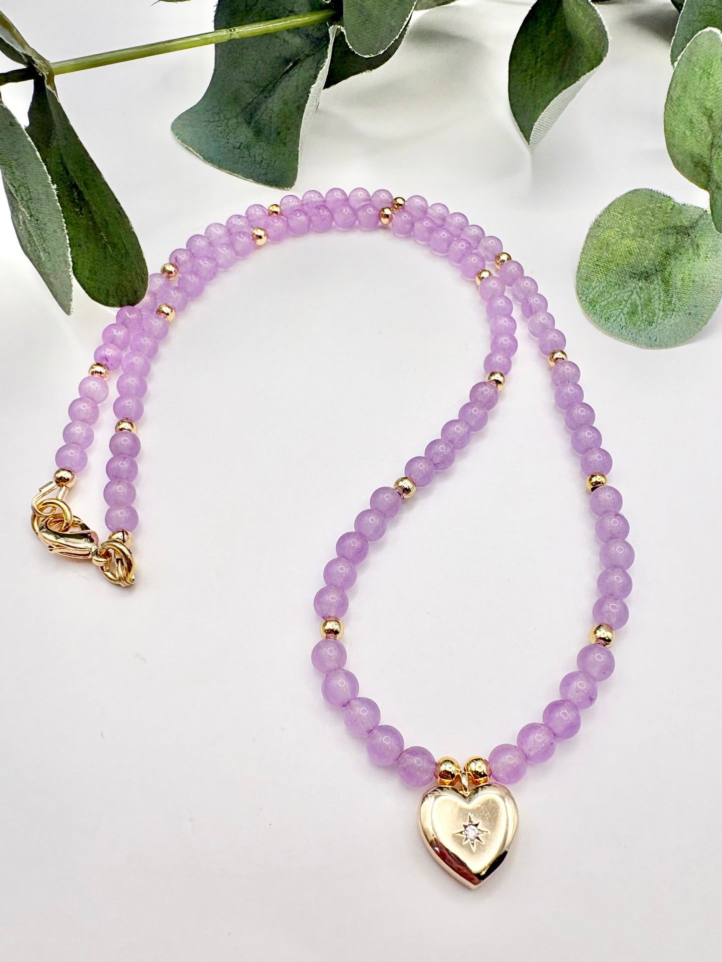 Pastel Gemstone & Vintage Heart Charm Necklace - Various Colours