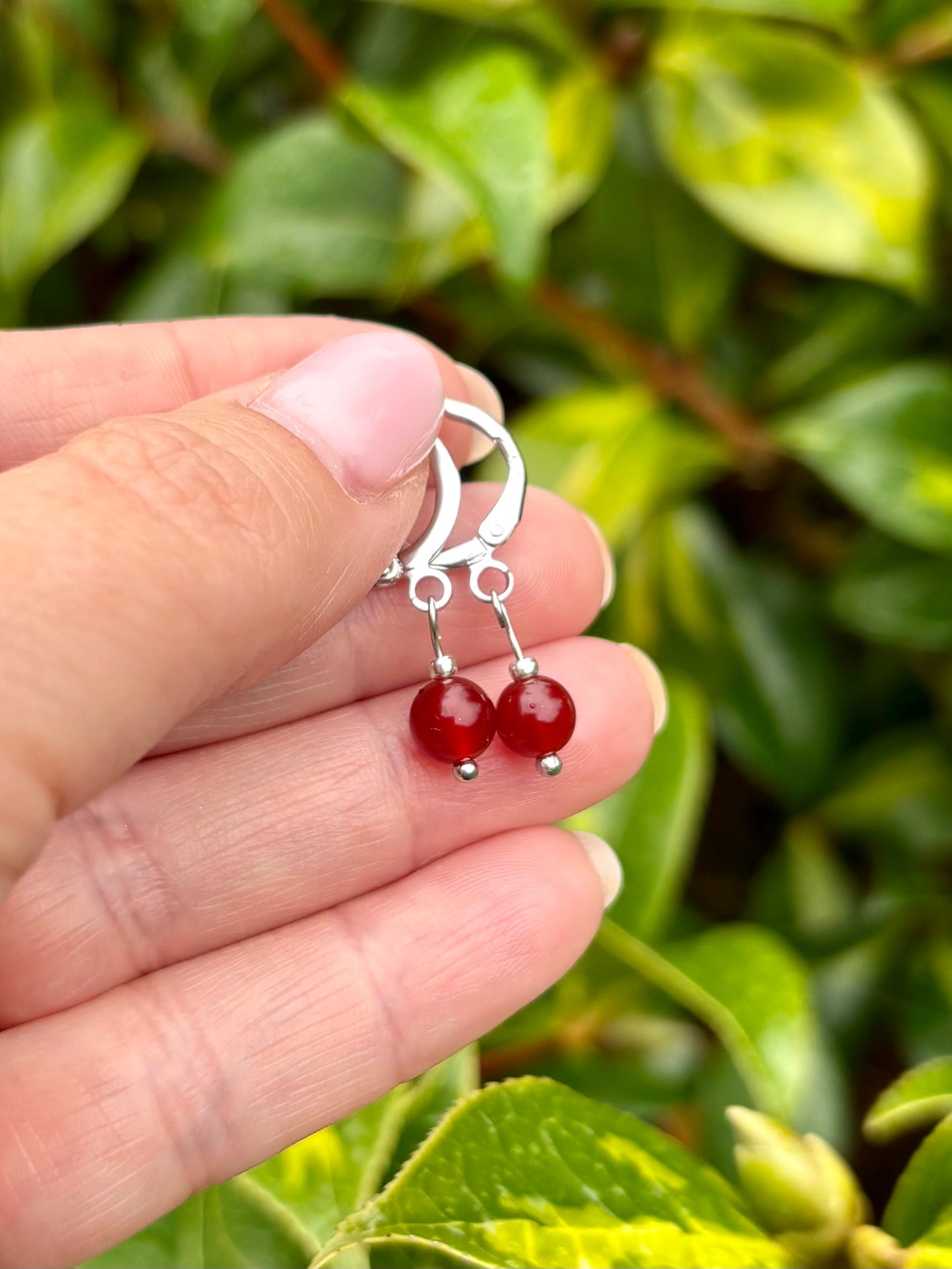 Carnelian Huggie Hoop Earrings - Silver-plated