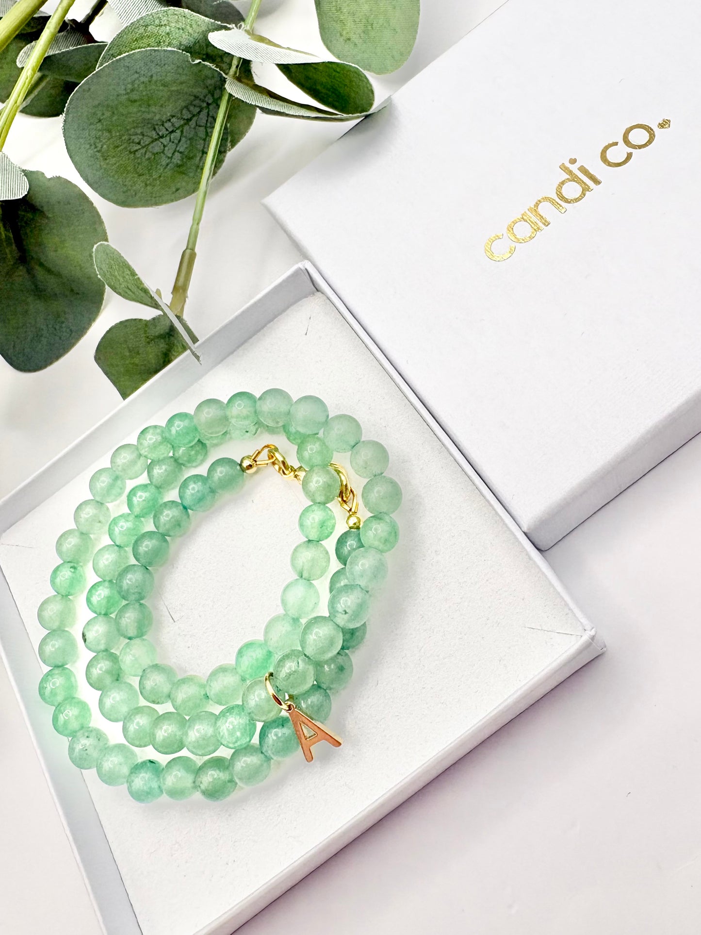 Green Aventurine Initial Necklace - Gold-Plated