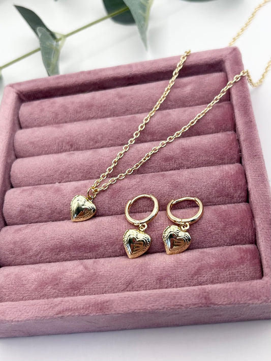 Gold vintage style heart locket bracelet and earrings set - SALE