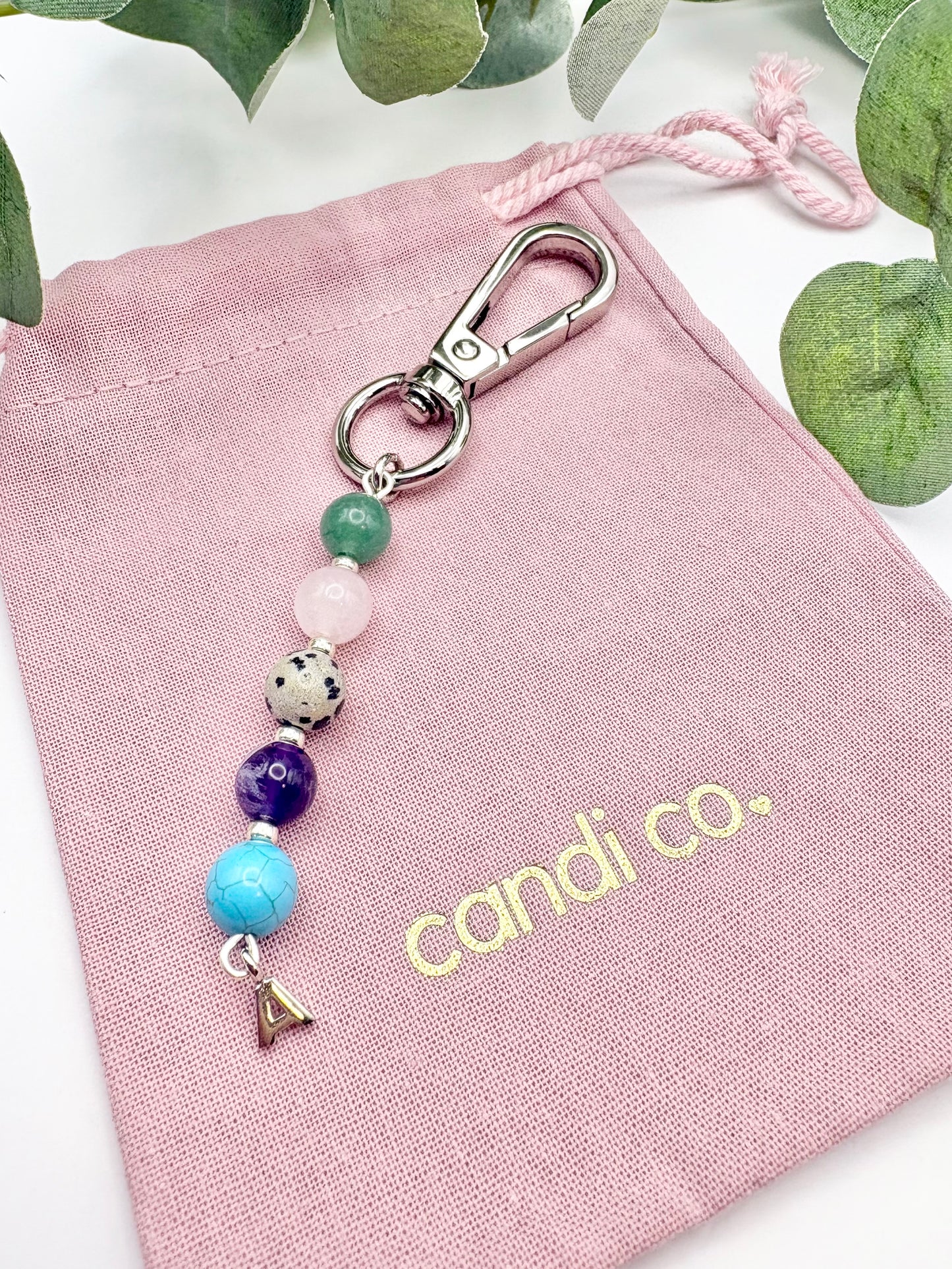 Personalised Gemstone Bag Charm With Initial