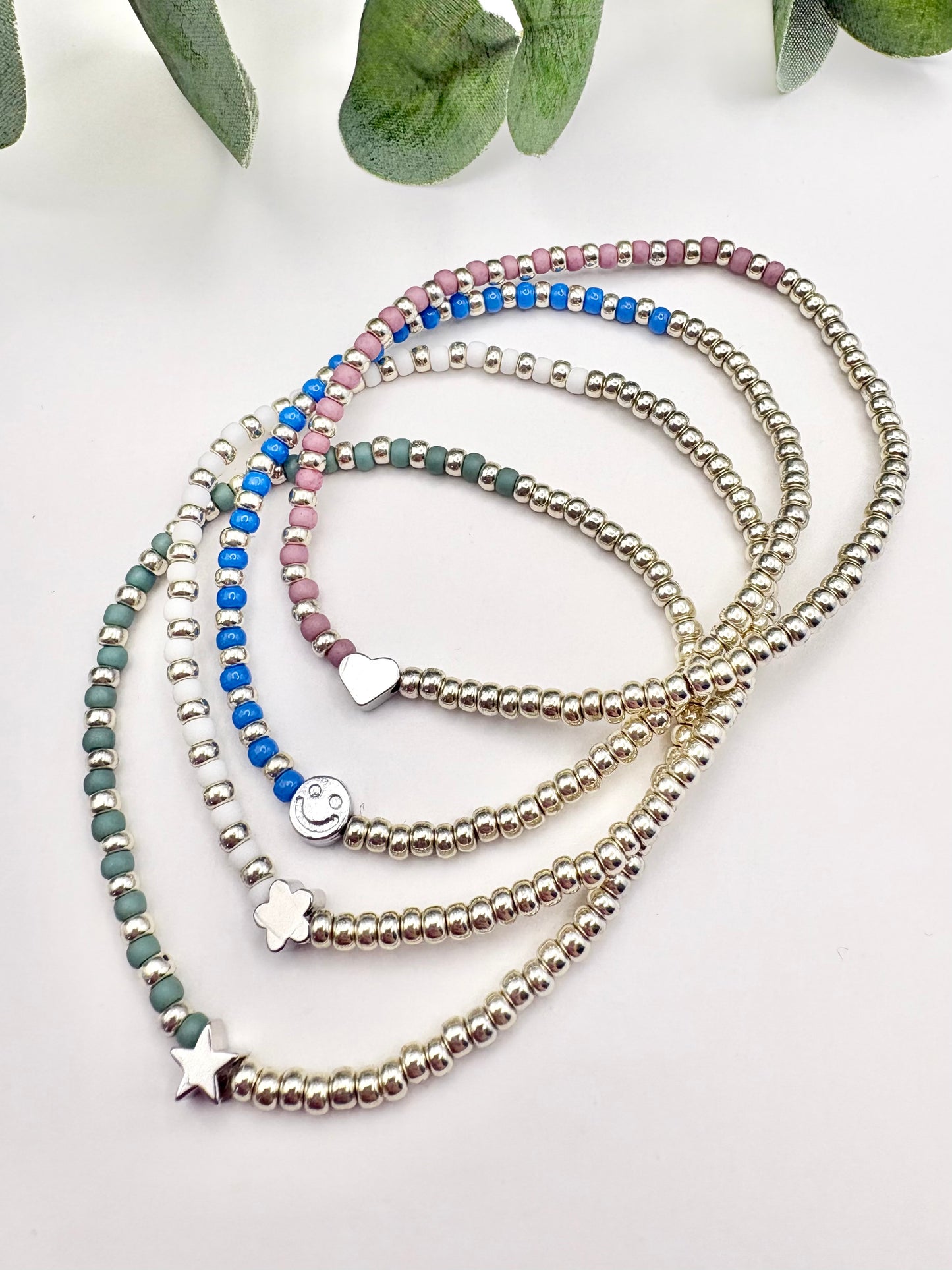 Pastel Seed Beaded Charm Bracelet