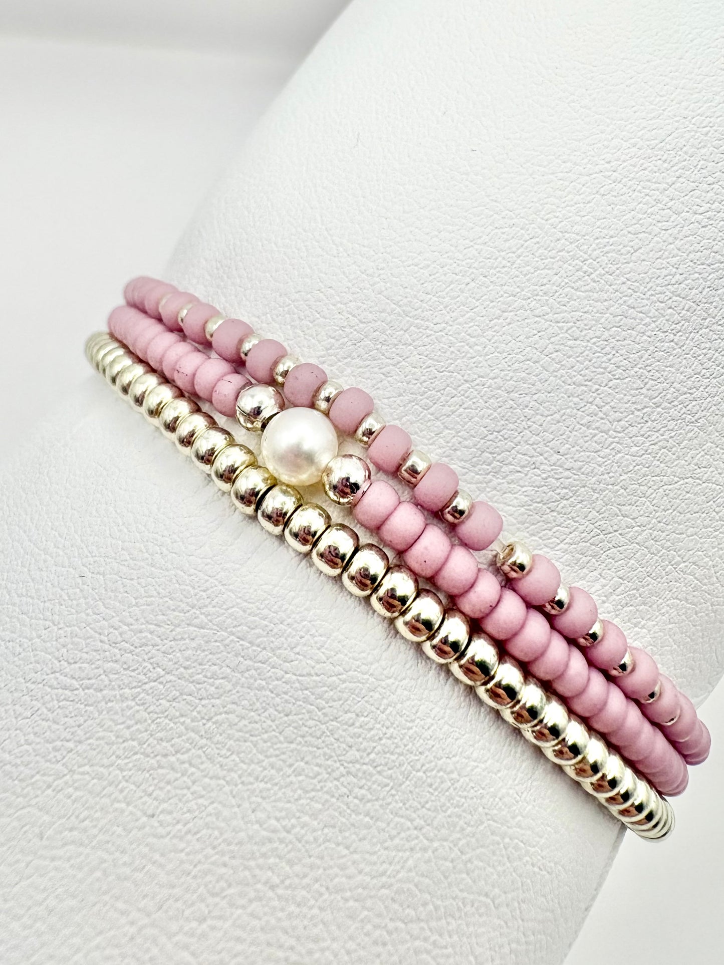 Spring Seed Bead Freshwater Pearl Bracelet Stack - Various Colours