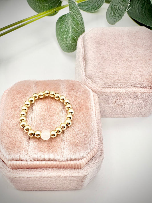 Luxe 14k Gold-filled 3mm Beaded Stretch Ring With Moonstone - Perfect For Stacking