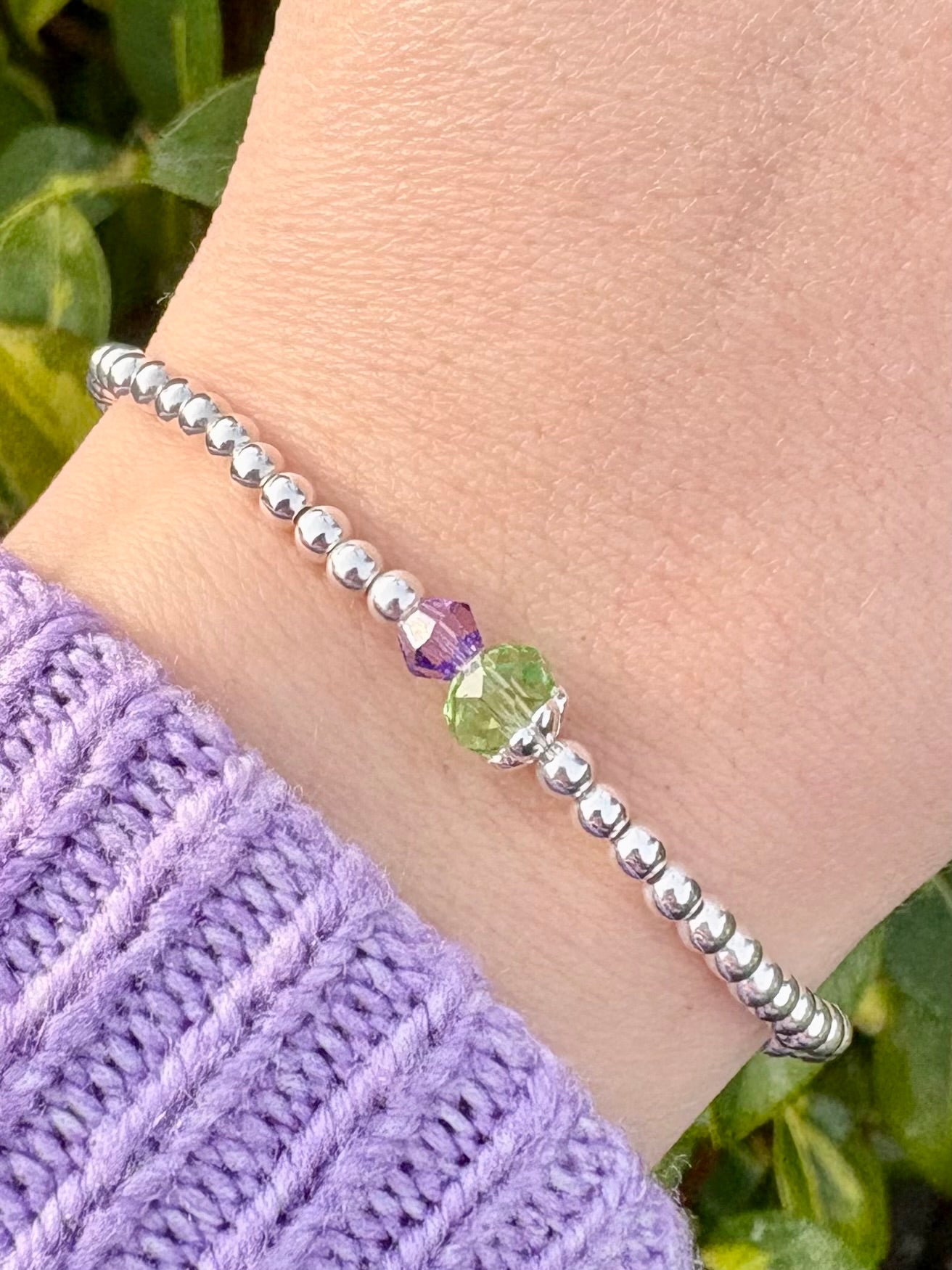 Thistle Dainty Beaded Stretch Bracelet - Sterling Silver or Gold-Filled