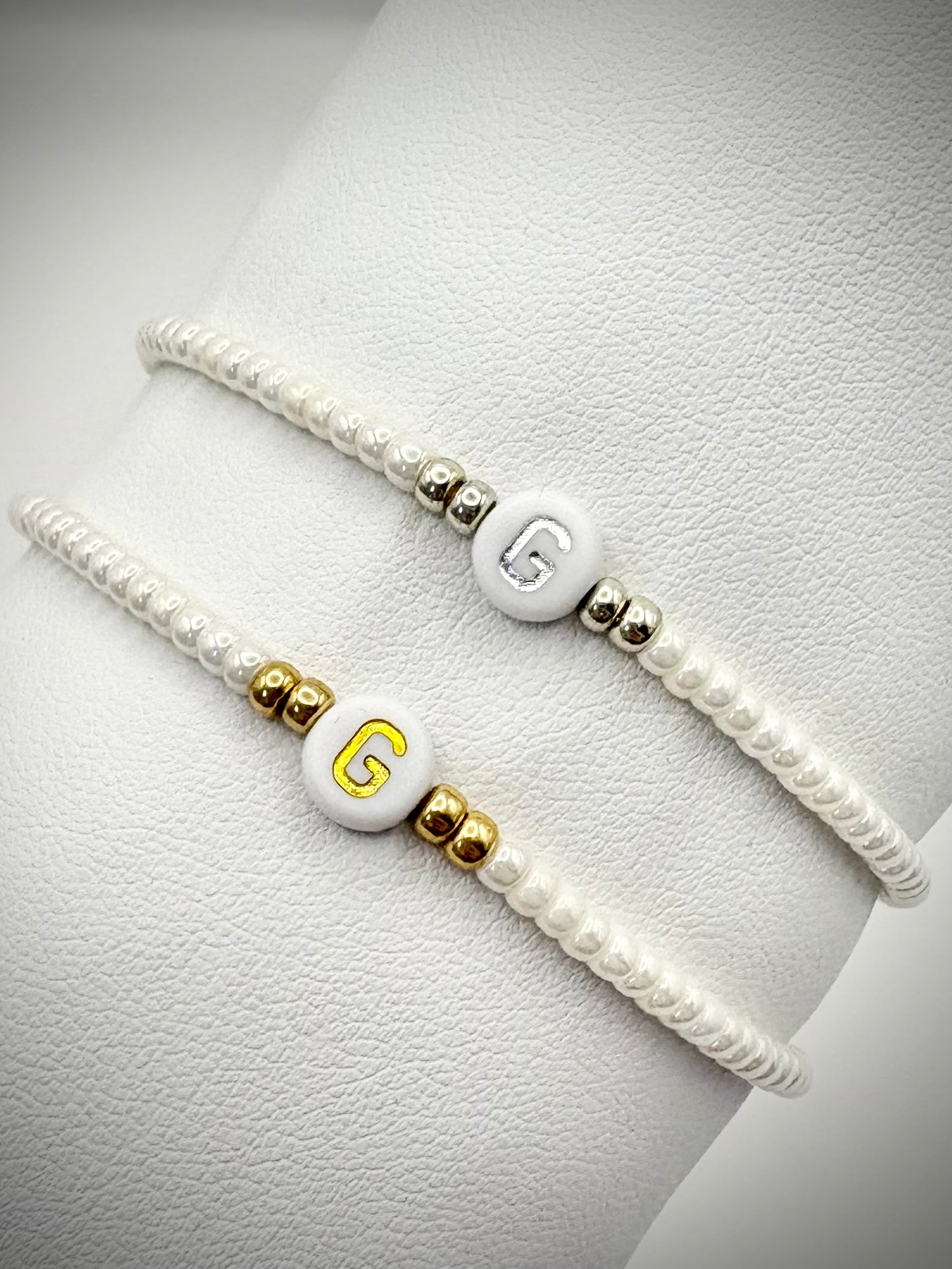 Pearl Seed Bead Initial Bracelet - Gold or Silver