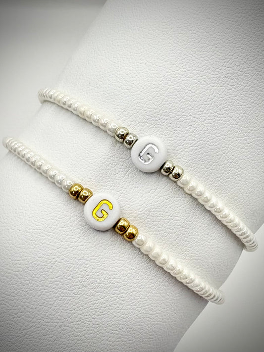 Pearl Seed Bead Initial Bracelet - Gold or Silver