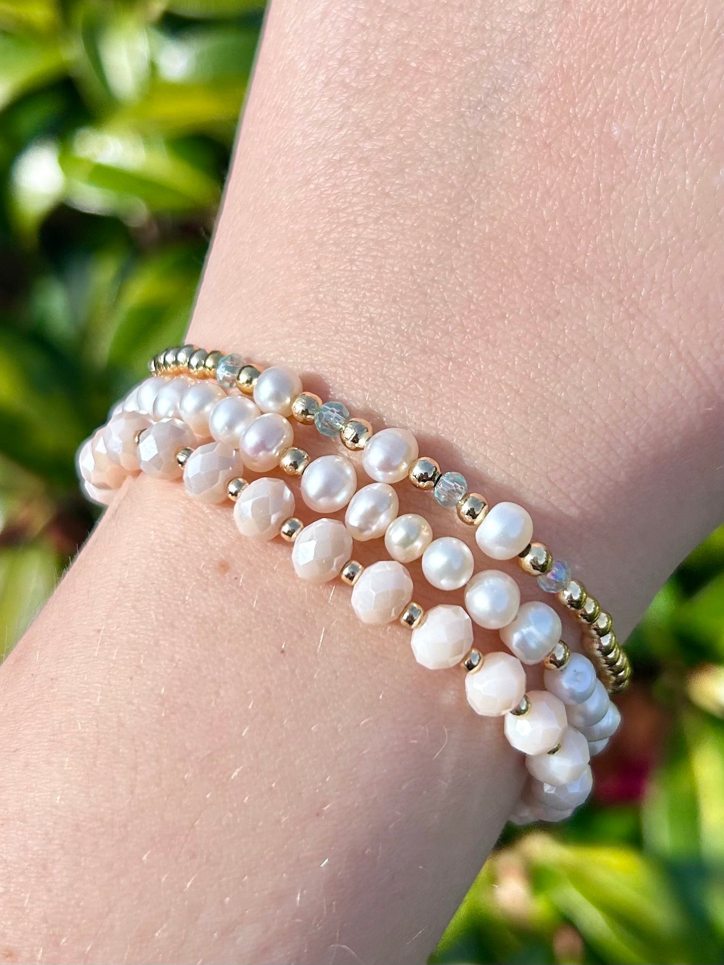 Crystal Freshwater Pearl Bracelet  - Gold
