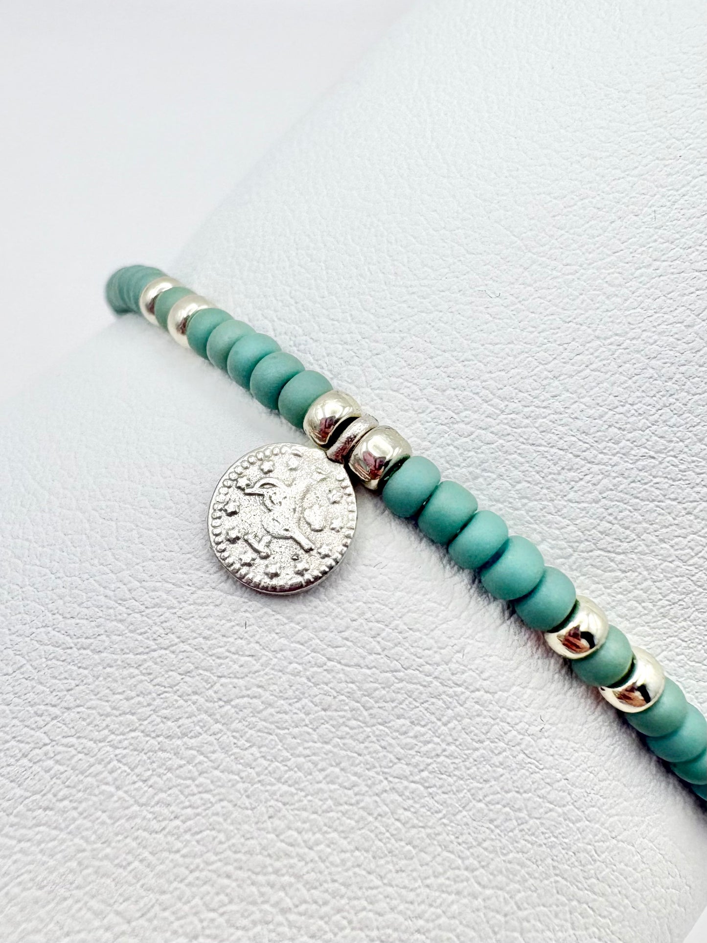 Boho Coin Seed Bead Bracelet - Navy, Pink, Sage
