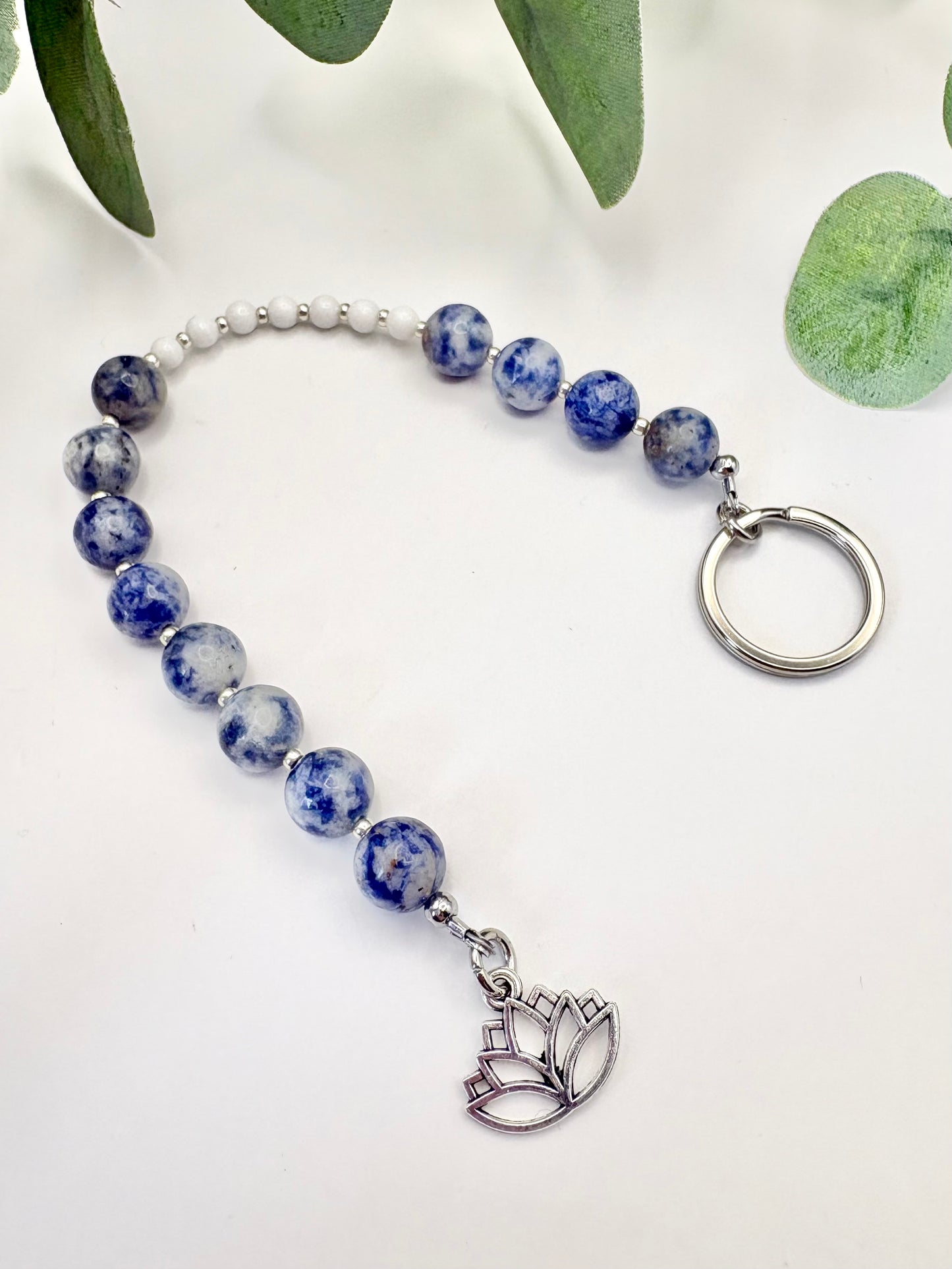 Breathing Beads Keyring - Blue Spot Jasper with White Malaysian Jade
