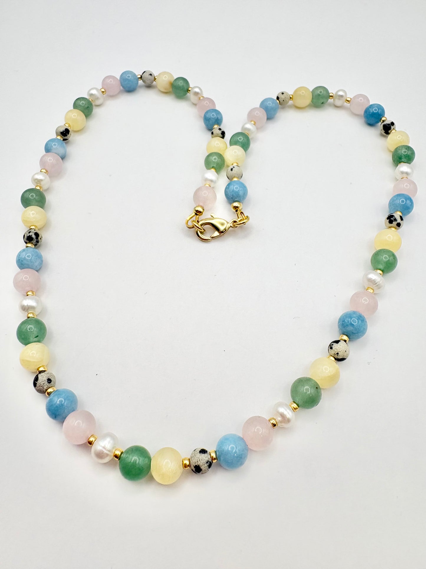 Pastel Gemstone & Pearl Necklace - Gold-Plated