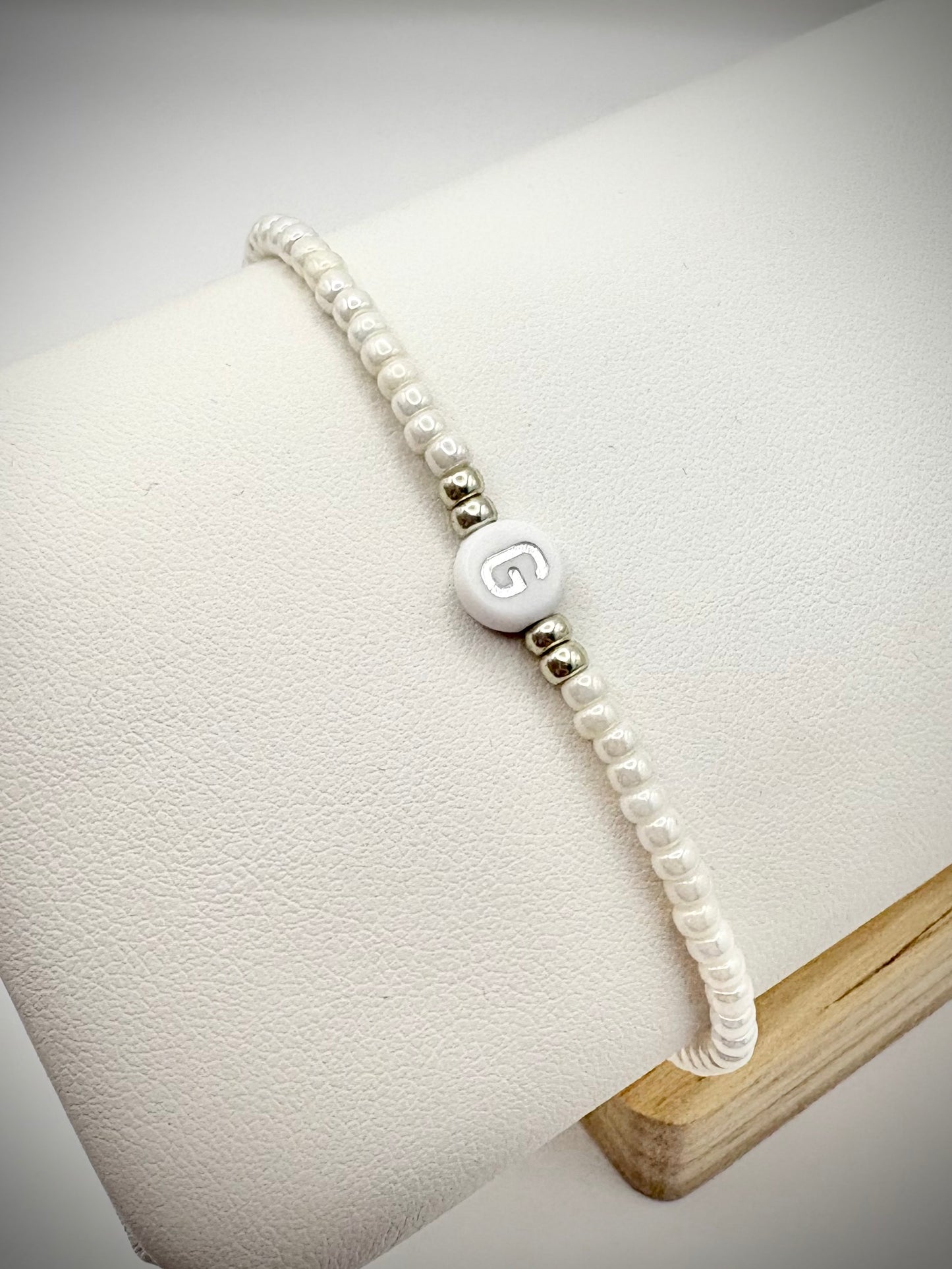 Pearl Seed Bead Initial Bracelet - Gold or Silver