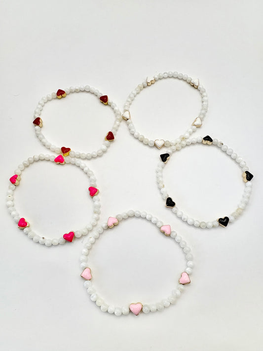 Mother of Pearl and Heart Charm Bracelet - SALE